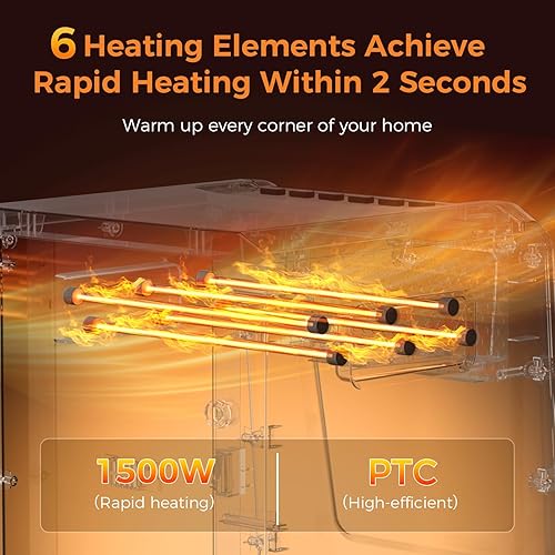 Miniatura 2 de OSTBA Calentador de espacio de gabinete infrarrojo de 6 elementos, 1500 W1000 W, termostato de 41 a 95 F, modo ECO, control remoto, temporizador de