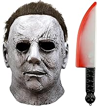 SHOWHEEL Halloween Latex Scary Mask, Halloween Horror Cosplay Mask, with Bloody Knife, Horror Face, Latex Killer Mask for Adult Cosplay Halloween
