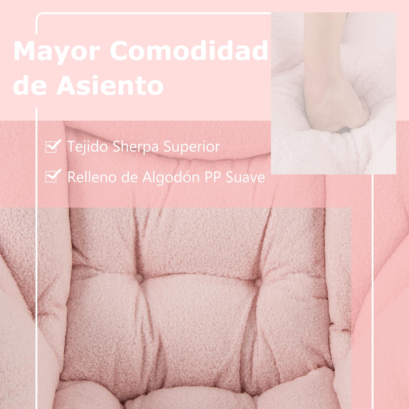 GIANTEX Sillón de Lectura con Reposapiés, Silla Sofá Moderna de Vellón de Imitación con Taburete Plegable, Cojín Suave y Bolsillo Lateral, Sillón de Ocio para Salón, Oficina, Dormitorio (Rosa)