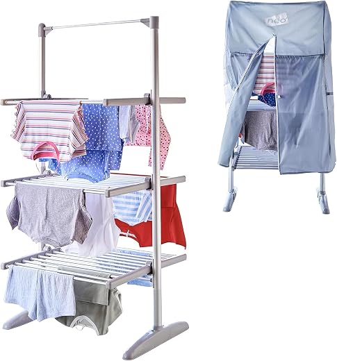 Neo XL Large Indoor Electric 3 Tier Airer Folding Foldable Laundry Clothes Horse Portable Heated Rail Rack Dryer Cover 36 Rails 147 cm…