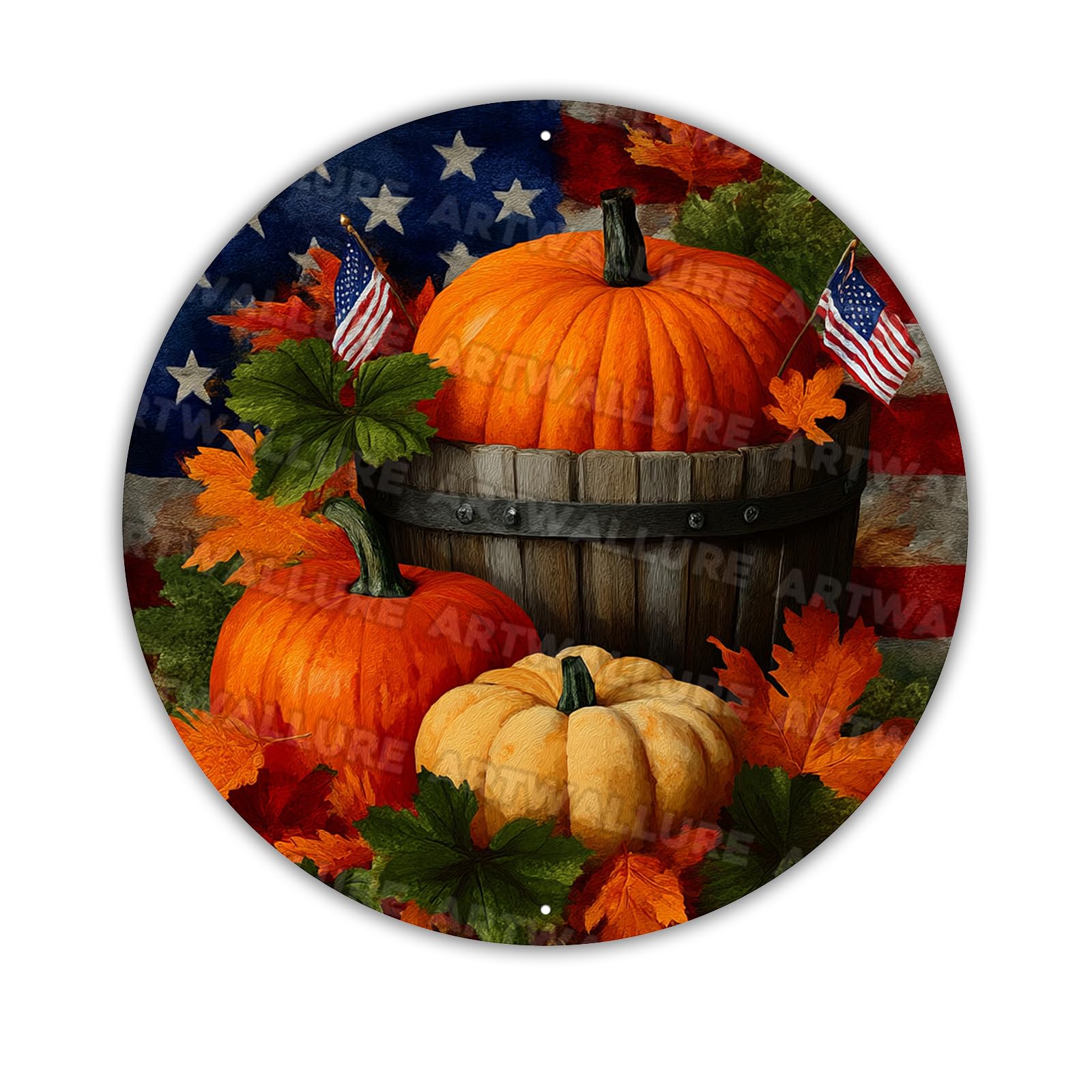Fall Thanksgiving Pumpkin Maple Leaves Vintage Metal Tin Sign Retro Wall Art for Home Bar Cafe Farmhouse Decor Autumn Harvest 8x8inch