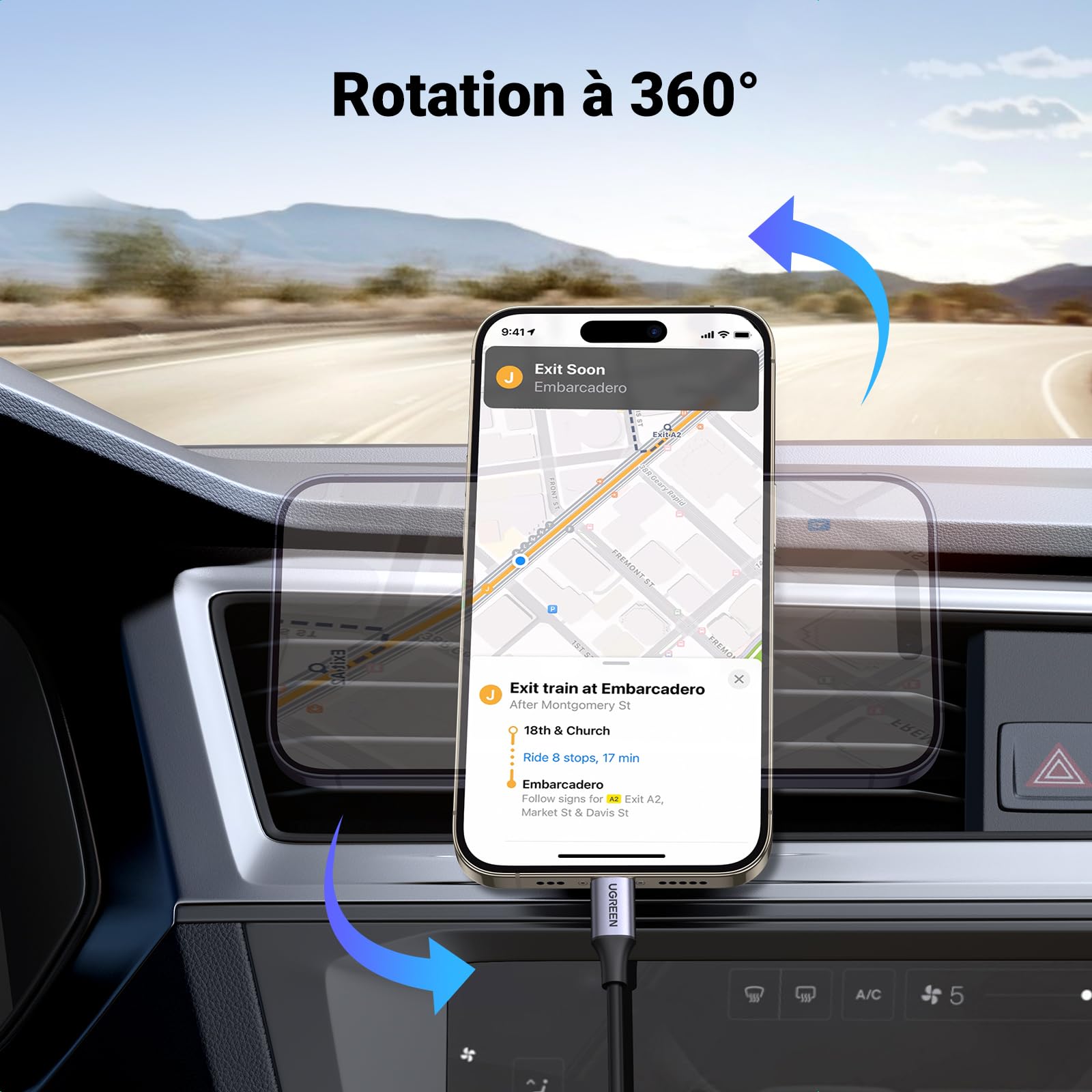 UGREEN Support Téléphone Voiture Magnétique Pince Porte Smartphone, aimant iphon