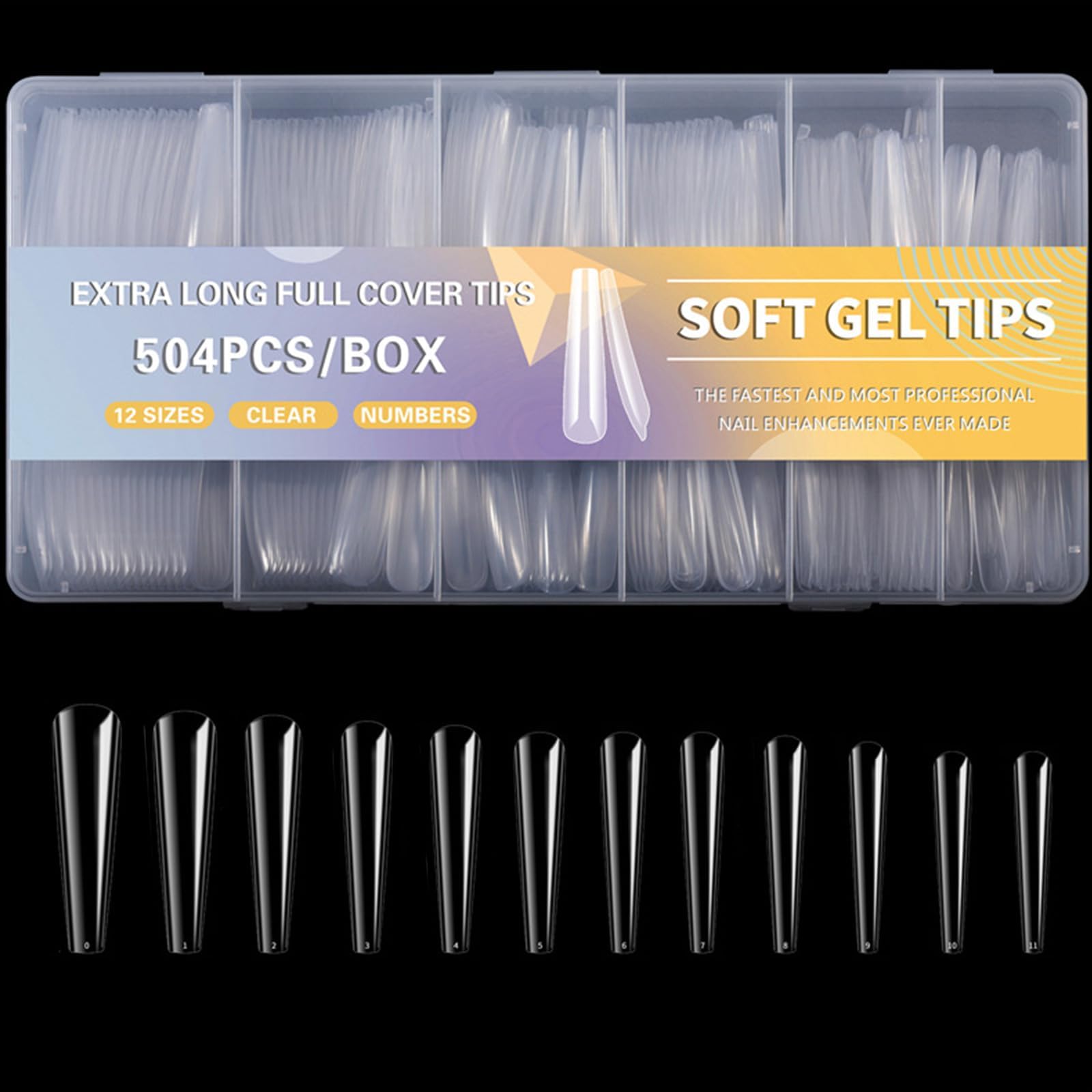 504x/Set Clear Tips Soft Gels Tips Extra Long Full Tips Supplies Artificial False Nails For Acrylic Nails