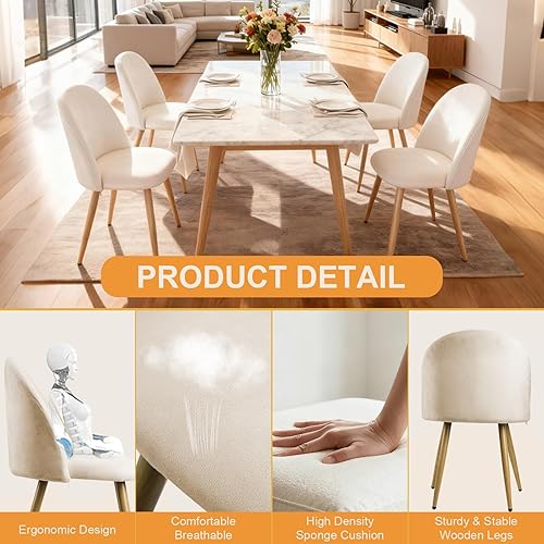 Miniatura 4 de Lightdot Juego de 2 sillas de comedor, cómodos asientos de terciopelo, sillas de sala de estar modernas de mediados de siglo, sillas de cocina