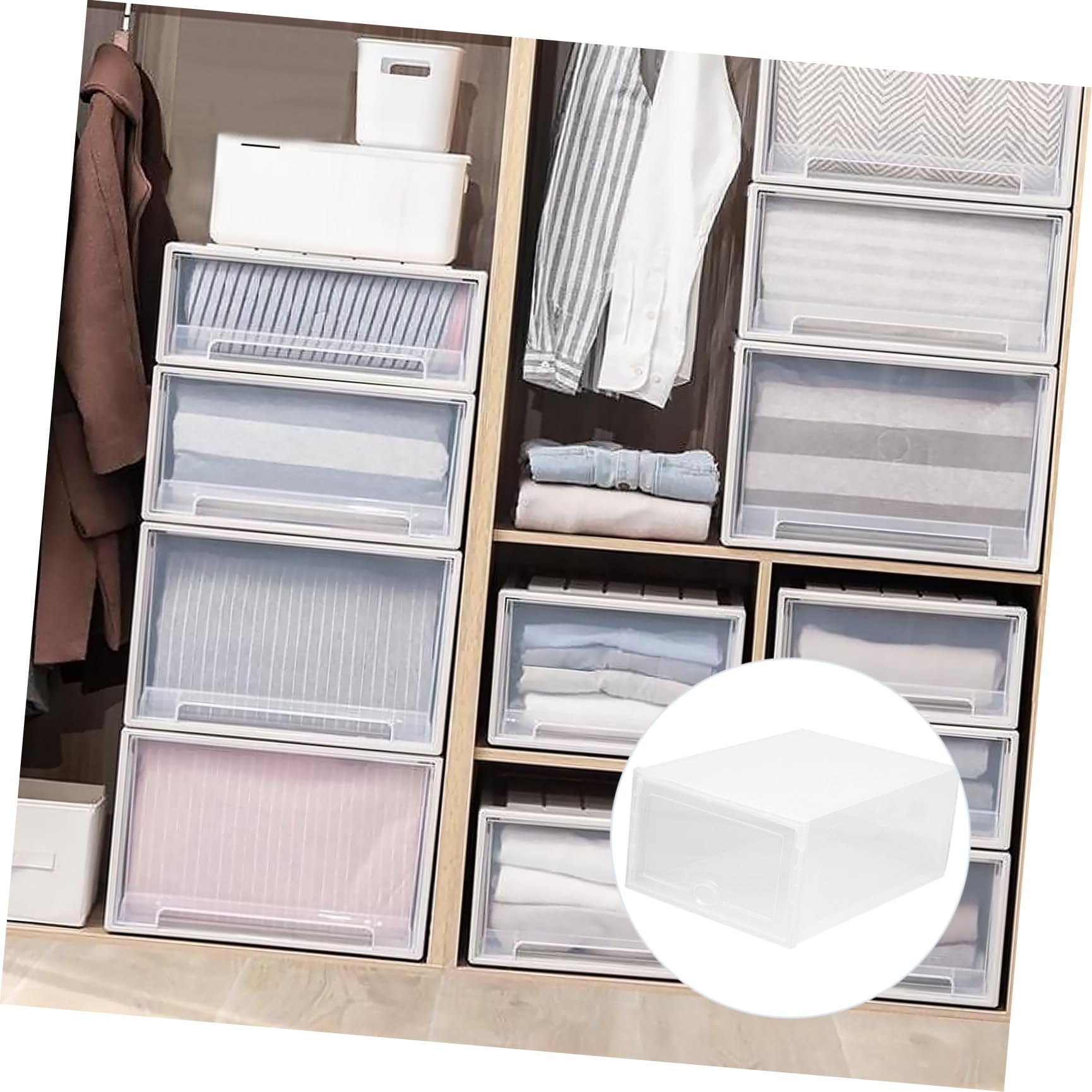 Set 6 Scatole Portascarpe Trasparenti in Plastica Cassetto, Contenitori Impilabili 33x23x14 Cm per Organizzazione Casa e Armadio