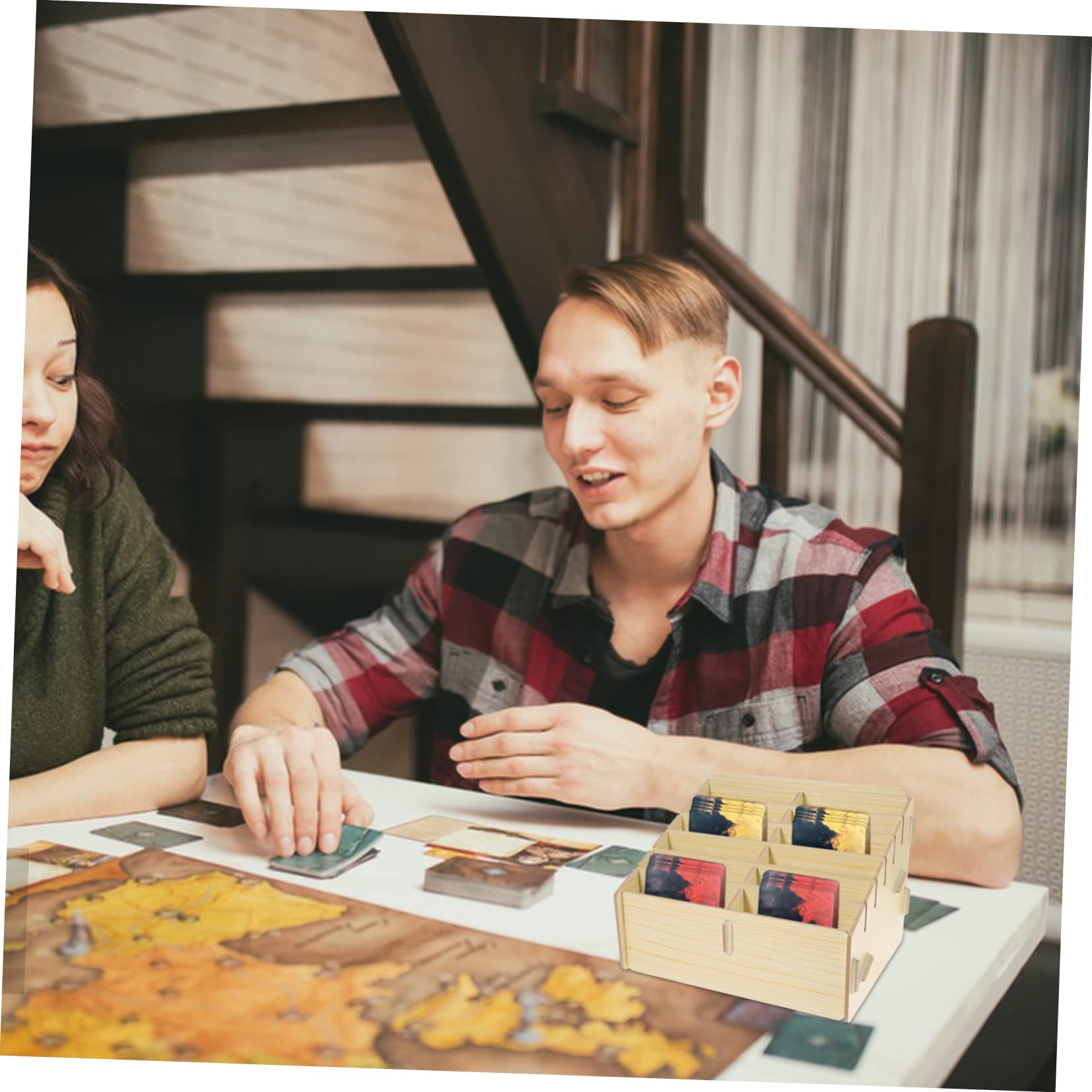 Porta Carte da Gioco Multi Scomparti in Legno Beige per Piccoli Oggetti