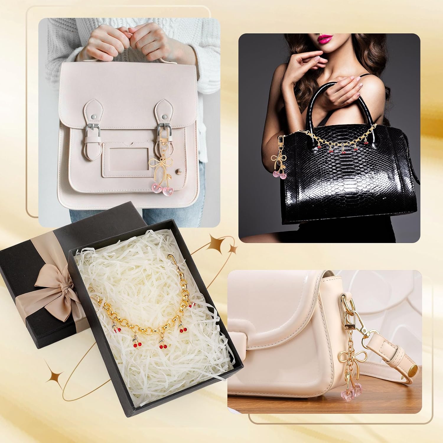 2Pcs Cherry Bag Charms Keychain Double Buckle Key Pendant Car Cherry Accessories for Sisters Birthday Christmas - Image 4