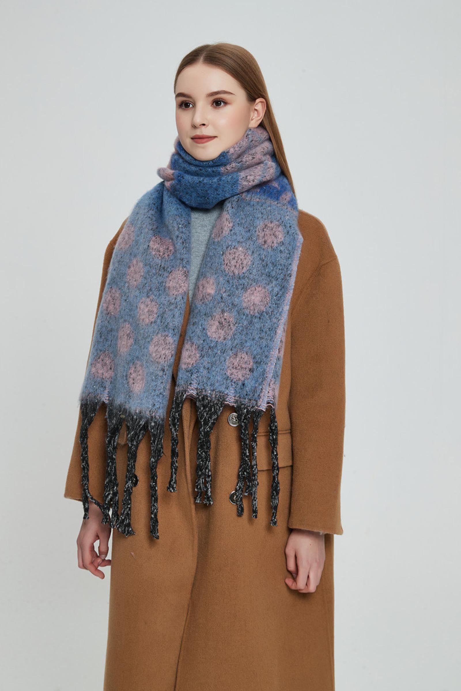Sciarpa Donna Scialle Uomo Sciarpa A Pois Jacquard con Frange sul Collo Ispessite Invernale