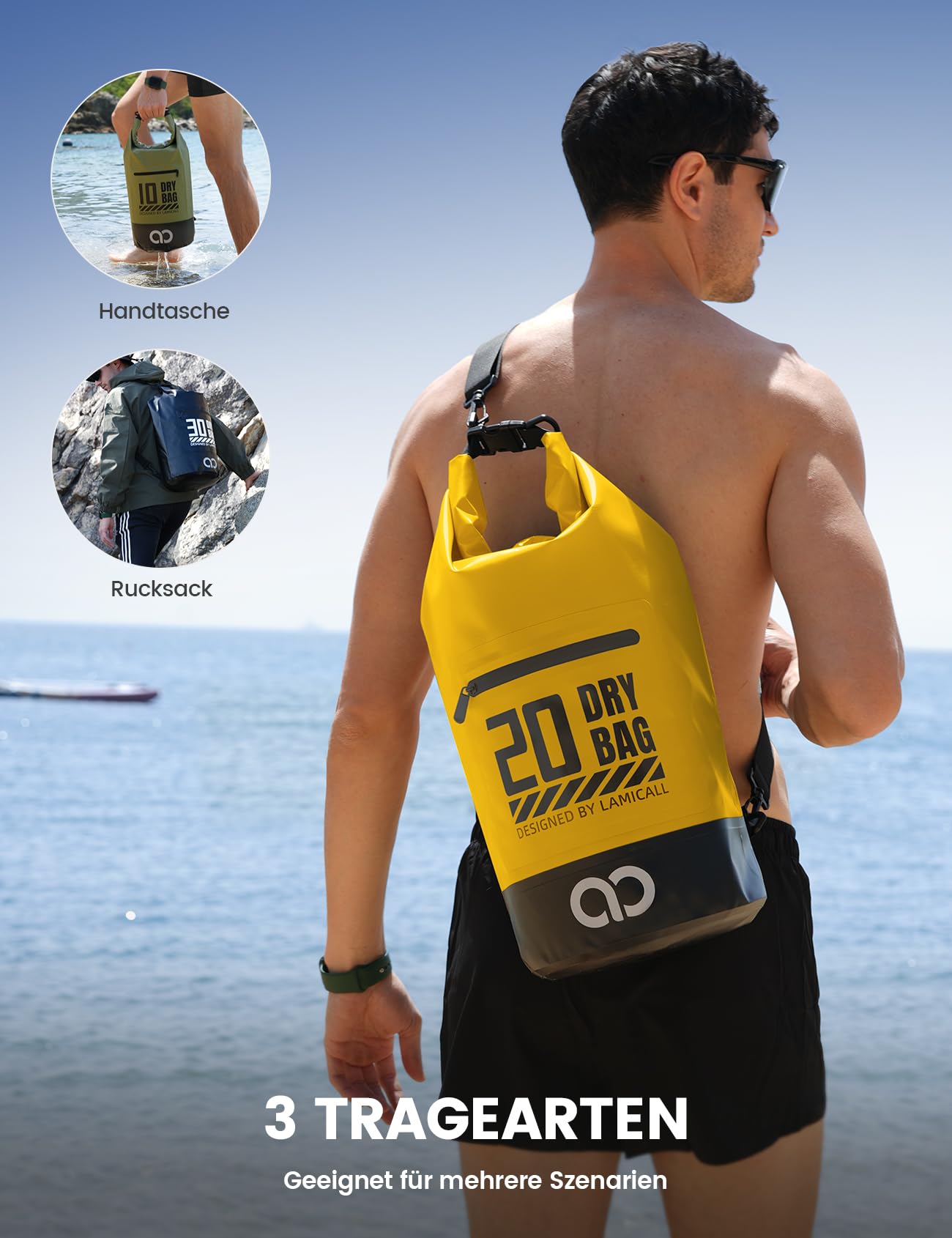Lamicall Dry Bag, wasserdichte Tasche - [Robust & Kratzfest] 5L/10L/20L/30L/40L Rucksack Wasserdicht Beutel, Waterproof Bag Drybag für Wassersport/Strand/Bootsport, Freie 100% wasserfeste Handyhülle