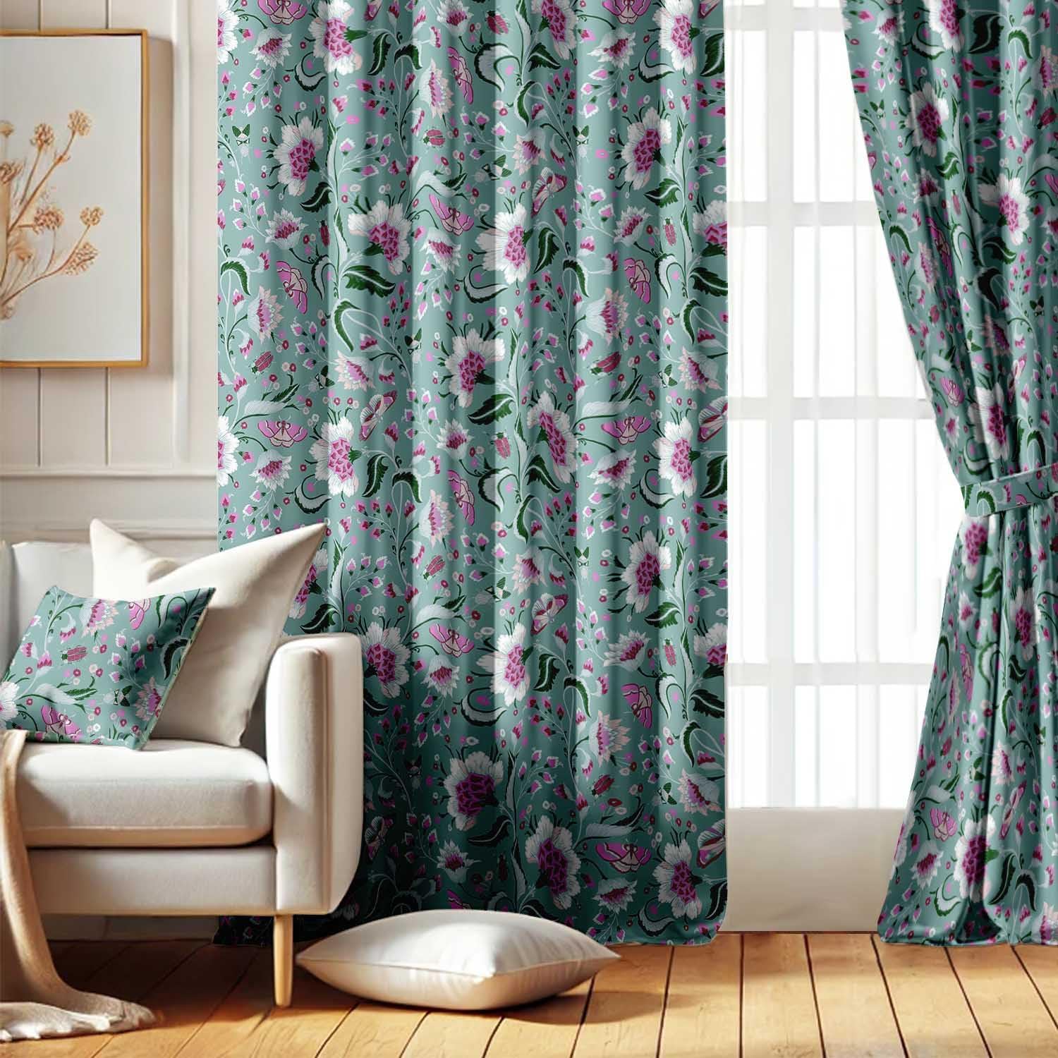 Lotus Bloom Design Blackout Curtains - Set of 2 Panels, 42 x 63 Inches Each - Light Blocking & Thermal Insulated Drapes with Grommet Top for Bedroom & Living Room - Green