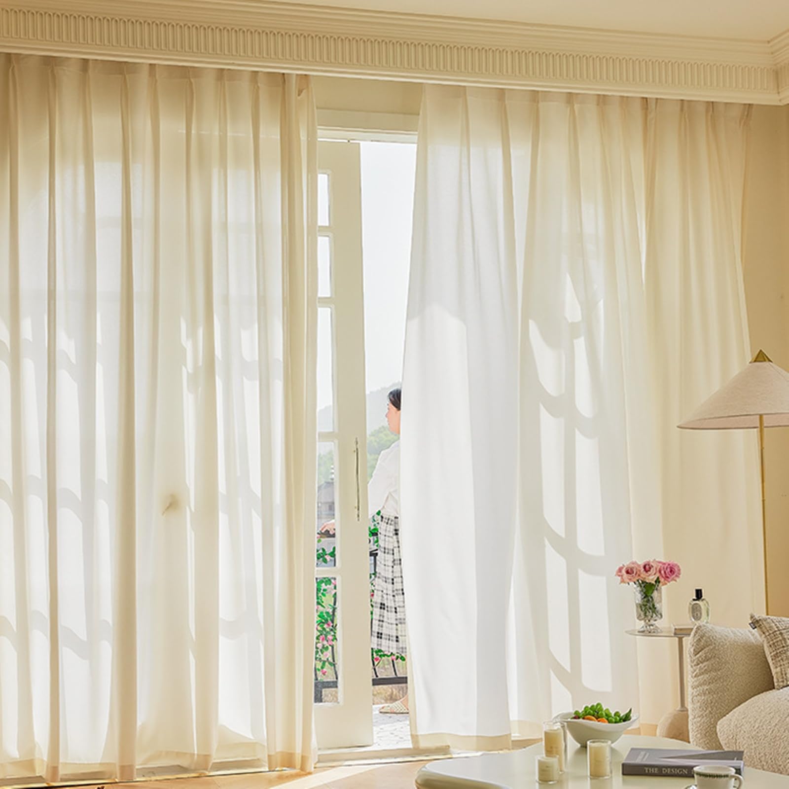 MIULEE Tende Voile 2 Pannelli Trasparenti con Occhielli Poliestere Resistente per Salotto Camera da Letto Facile da Installare 140X225 CM Grigio Chiaro