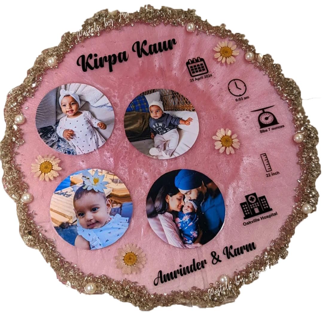 Newborn Baby Birth Details I Customized Resin Photo Frame (10x10 Inch,Pink)-image-4