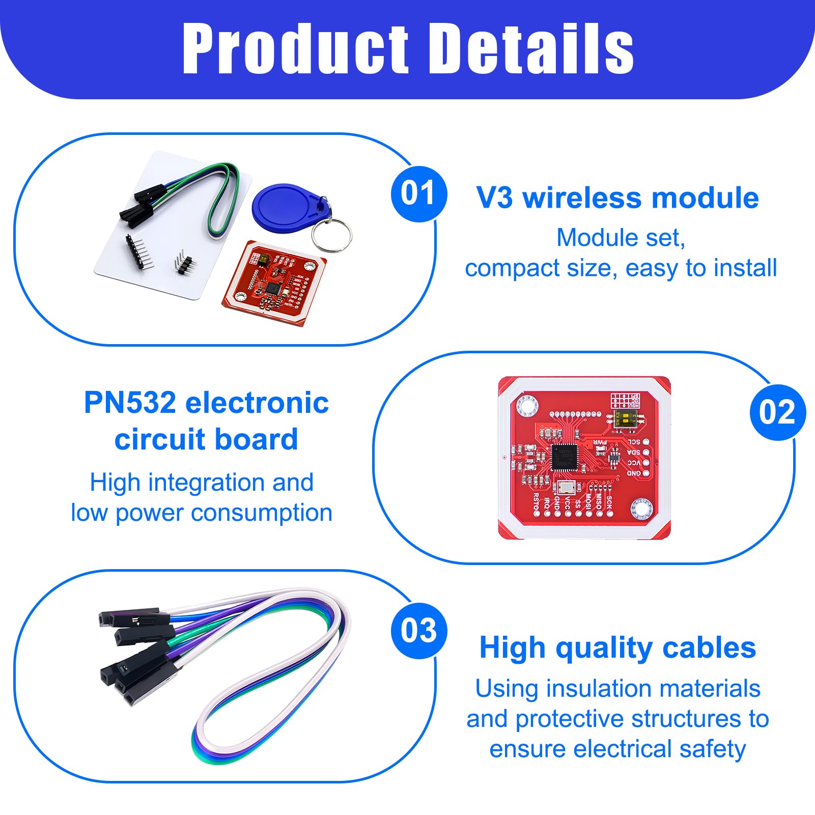 Módulo RFID PN532 NFC V3, Lector y Escritor de Tarjetas, Compatible I2C SPI HSU para Proyectos DIY