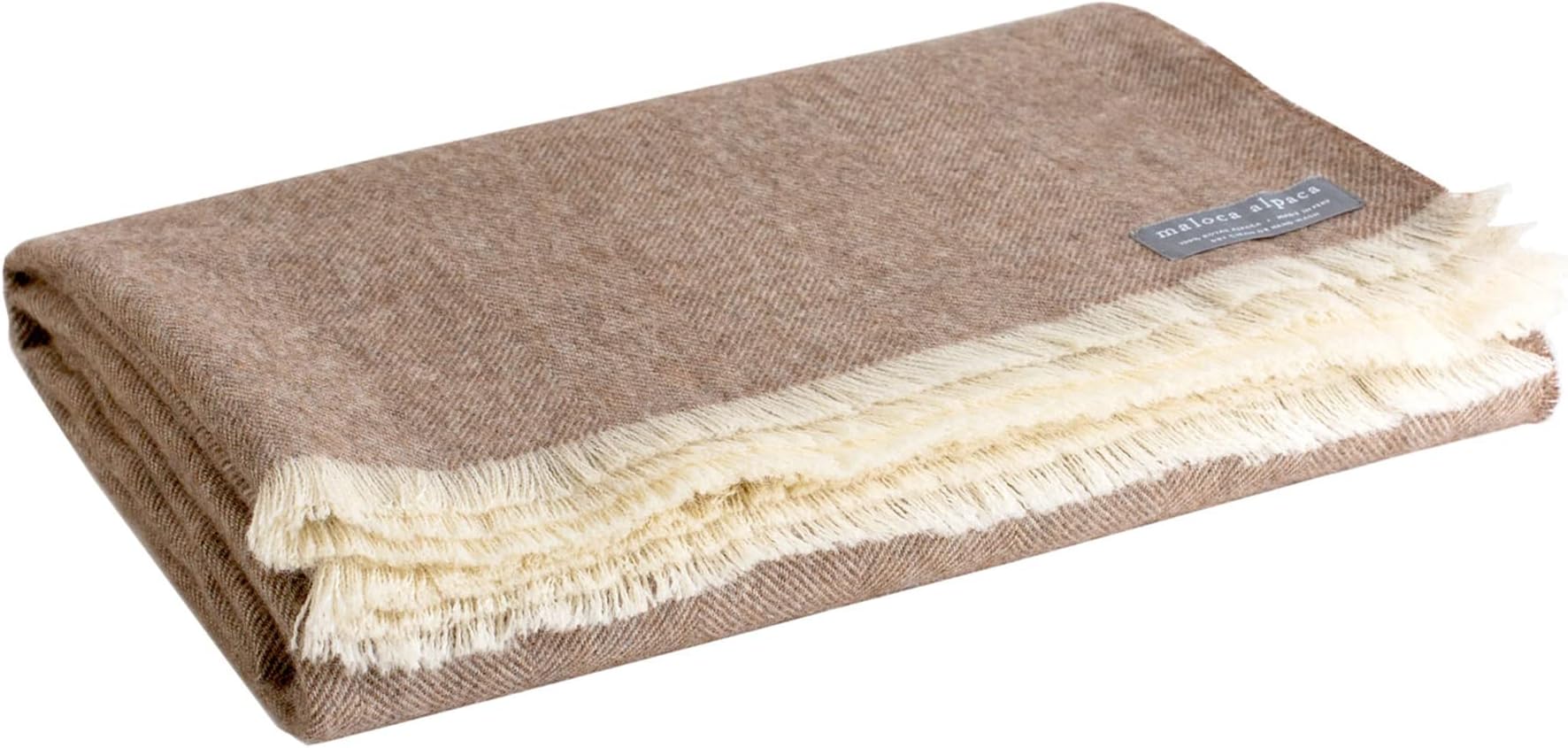 100% Baby Alpaca Wool Herringbone Weave - Limited Production Ethically Sourced Throw Blanket Warmer Than Wool - Decorative Comfy Blanket for Couch, Sofa, or Beds - Camel