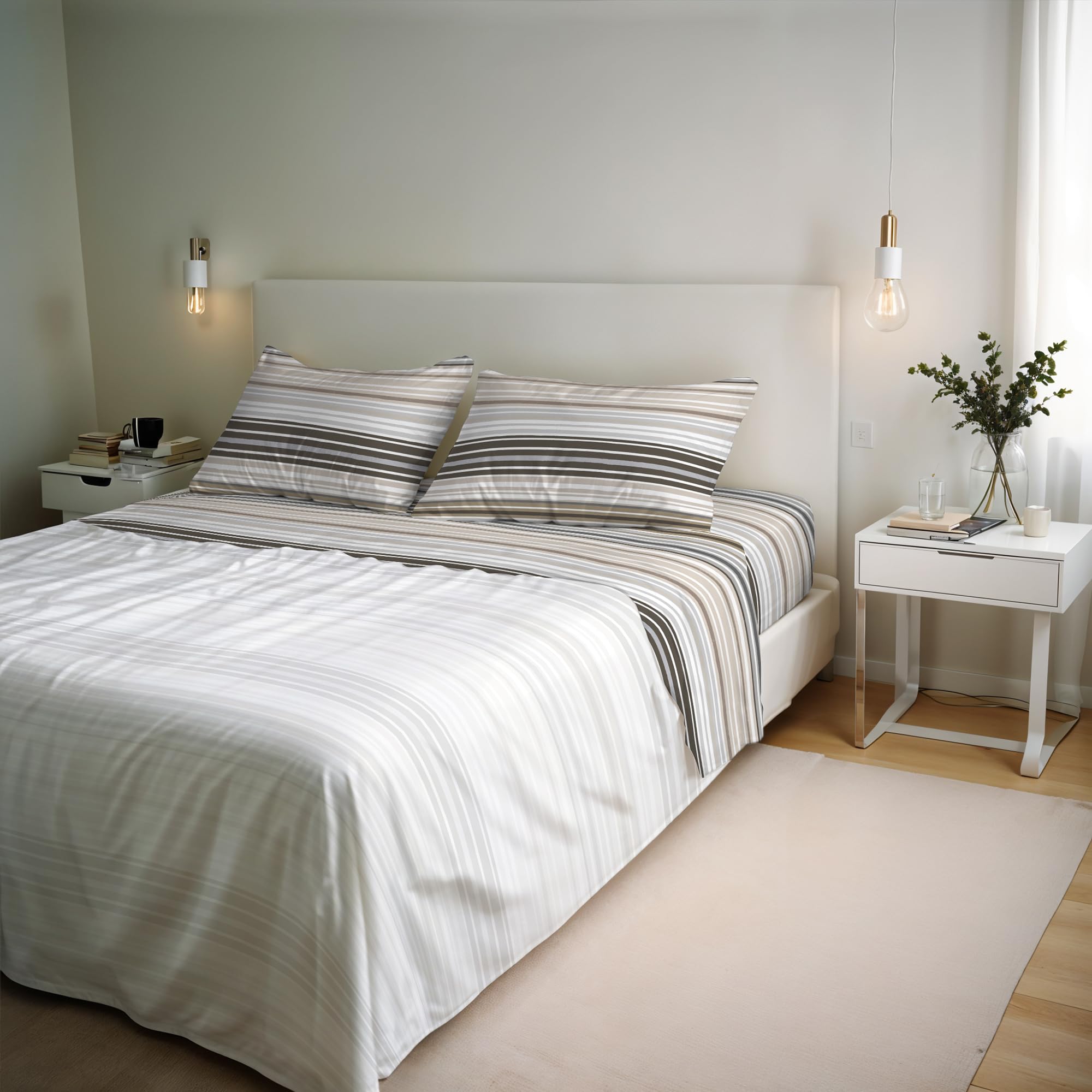 River Cotton Double Bed Sheet Set, Made in Italy – Complete Bed Set, Fitted Sheet, Top Sheet 240 x 300 cm and 2 Pillowcases with Inner Flap (Double, Tigers)