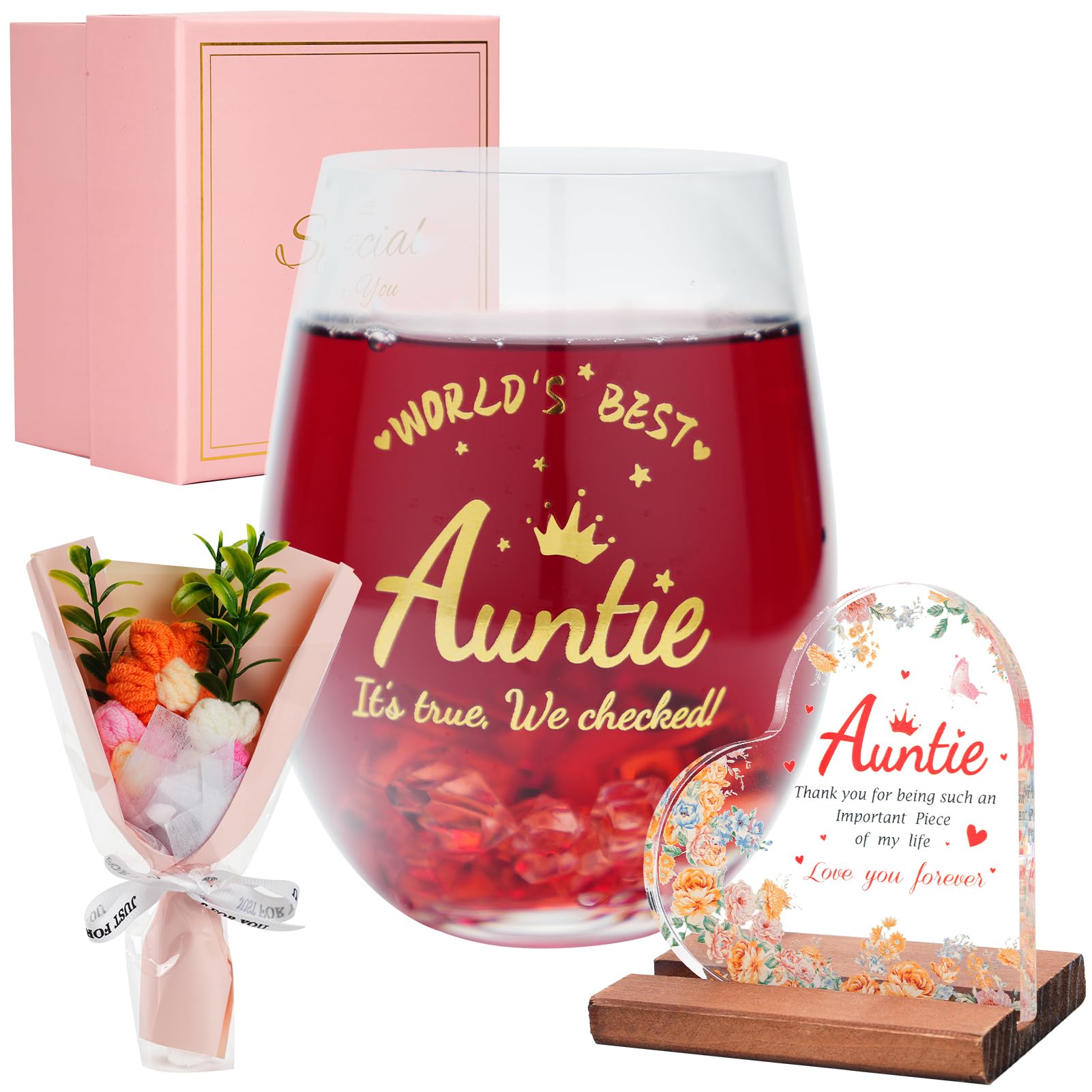 TOONGEEN Auntie Gifts, Auntie Birthday Gifts, 19oz Red Wine Glass for Aunt