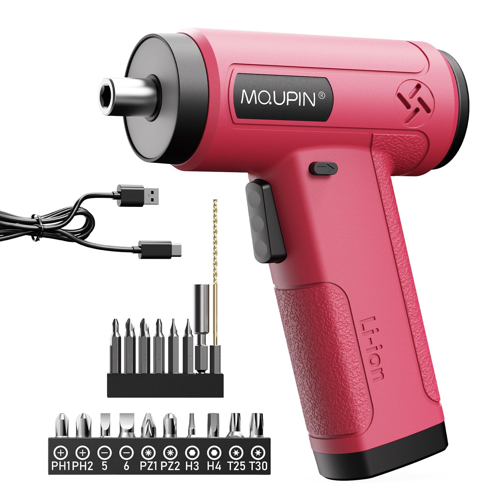 23 Pc Electric Screwdriver Pink 3.6V with 23 Drill Bits Set, Rechargeable Battery, LED Light & Cordless Screwdriver – Ideal for Home, Office, DIY Projects & Women (Black Pink)