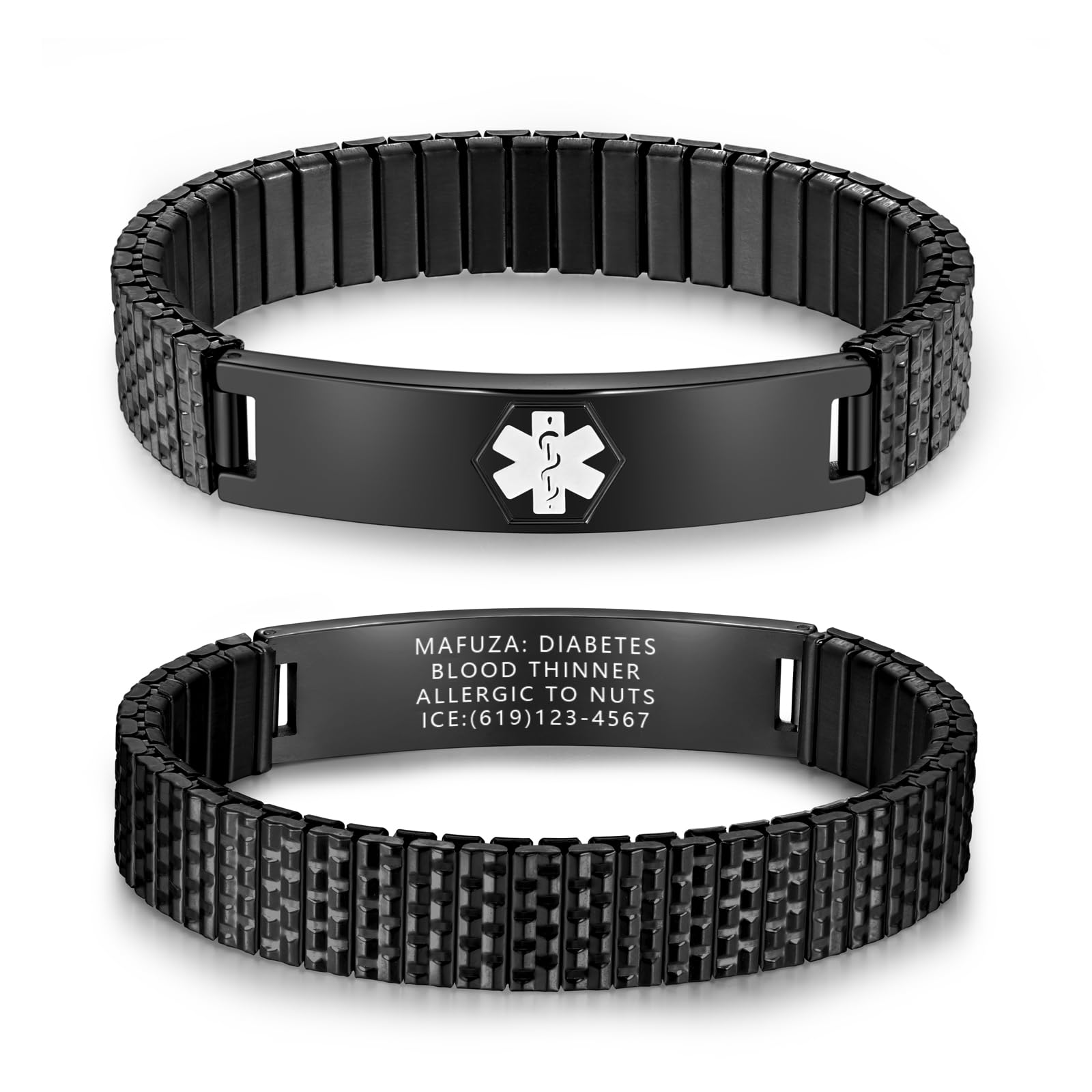 lagofit Medical Alert Bracelet for Men Women, Stainless Steel Medical ID Bracelet, 3 Sizes 4 Colors Elastic Strap Unisex Medical Bracelet