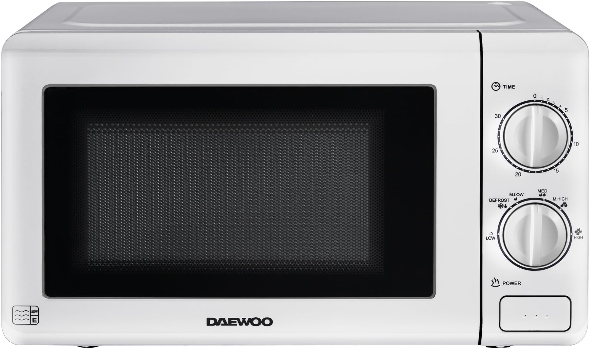Daewoo 800W, 20L Microwave | Easy Clean Stainless Steel Interior | 6 Power Levels | Manual 30 Minute Timer | Glass Turntable |- White