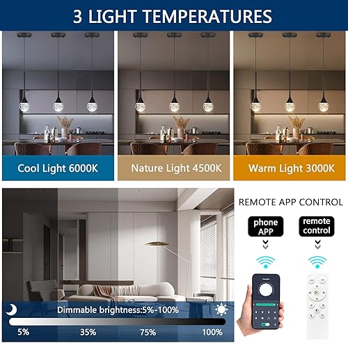 Miniatura 3 de Lámpara colgante de cristal de 3 luces para isla de cocina, lámpara de techo LED regulable, moderna iluminación colgante de cocina sobre la isla,