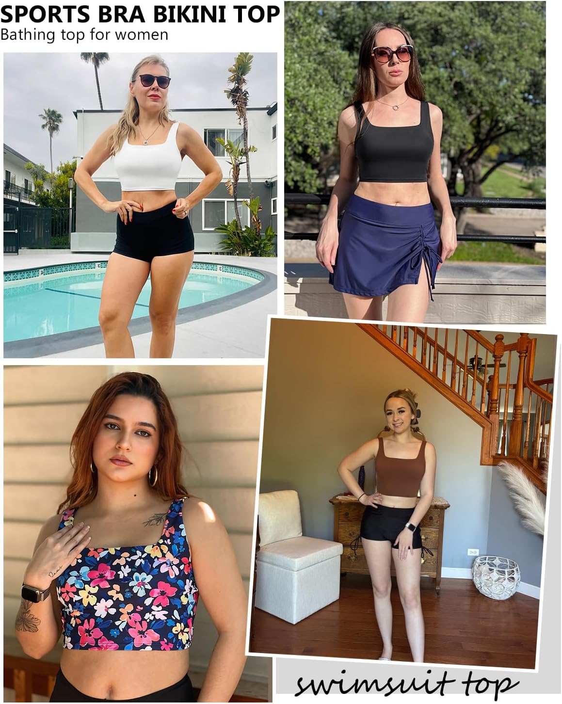 Women Sports Bra Swimsuit Top - Crop Bikini Top Only Modest Bathing Suit 2025 Square Neck Swimwear - Image 5