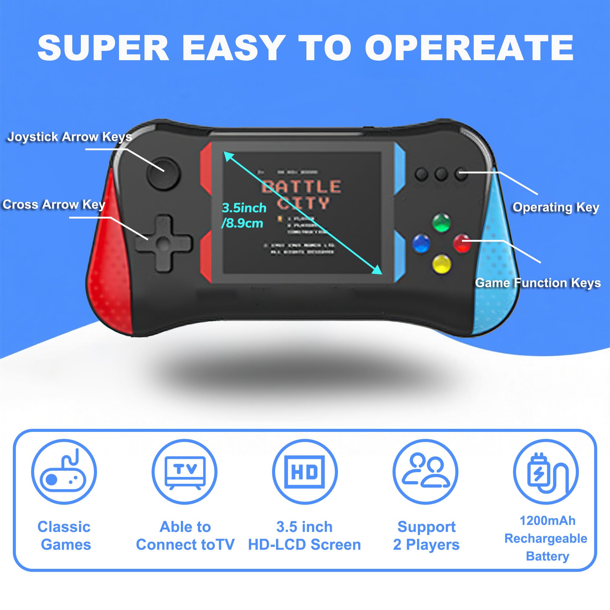 Gioco portatile per bambini, 500 videogiochi retrò precaricati, lettore TV portatile per videogiochi, lettore portatile da gioco batteria ricaricabile schermo LCD da 3,5 pollici Mini arcade giocattolo