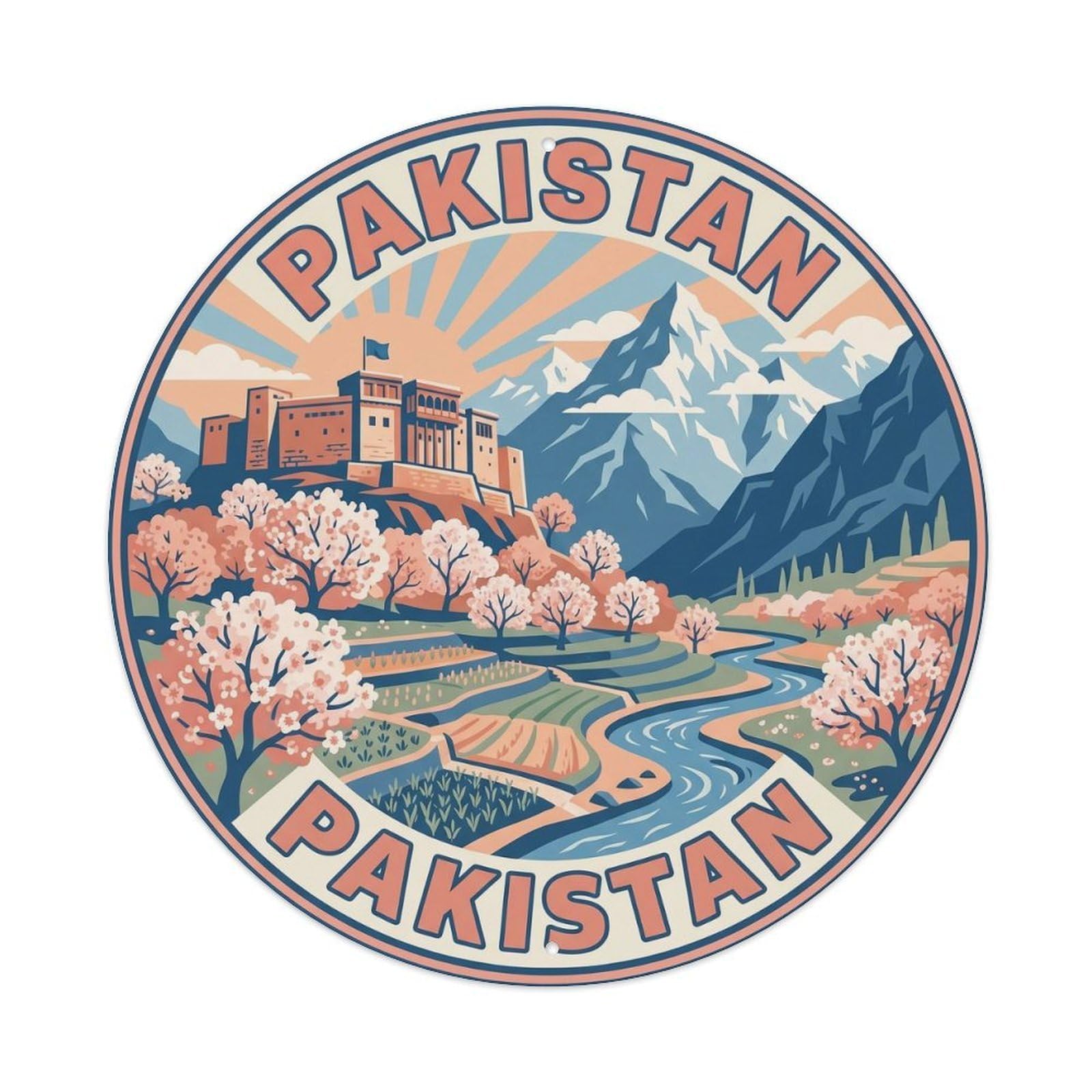 Vintage Travel Pakistan Hunza Valley Vintage Metal Tin Sign Plaque Wall Decor for Cafe, Club Bar, Office, Garden Metal Poster 8x8Inch