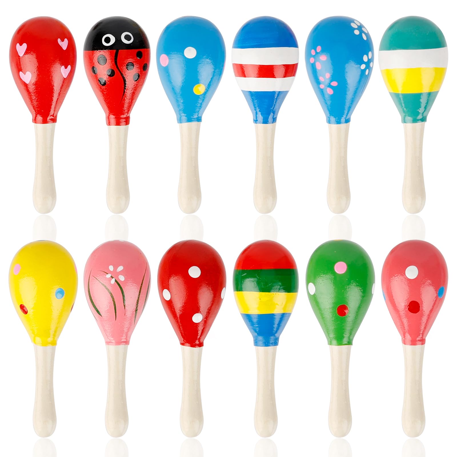 JYUHA 12 PCS Wooden Baby Maracas, Multicolor Musical Egg Maracas, Festive Musical Instruments for Babies Toddlers Kids