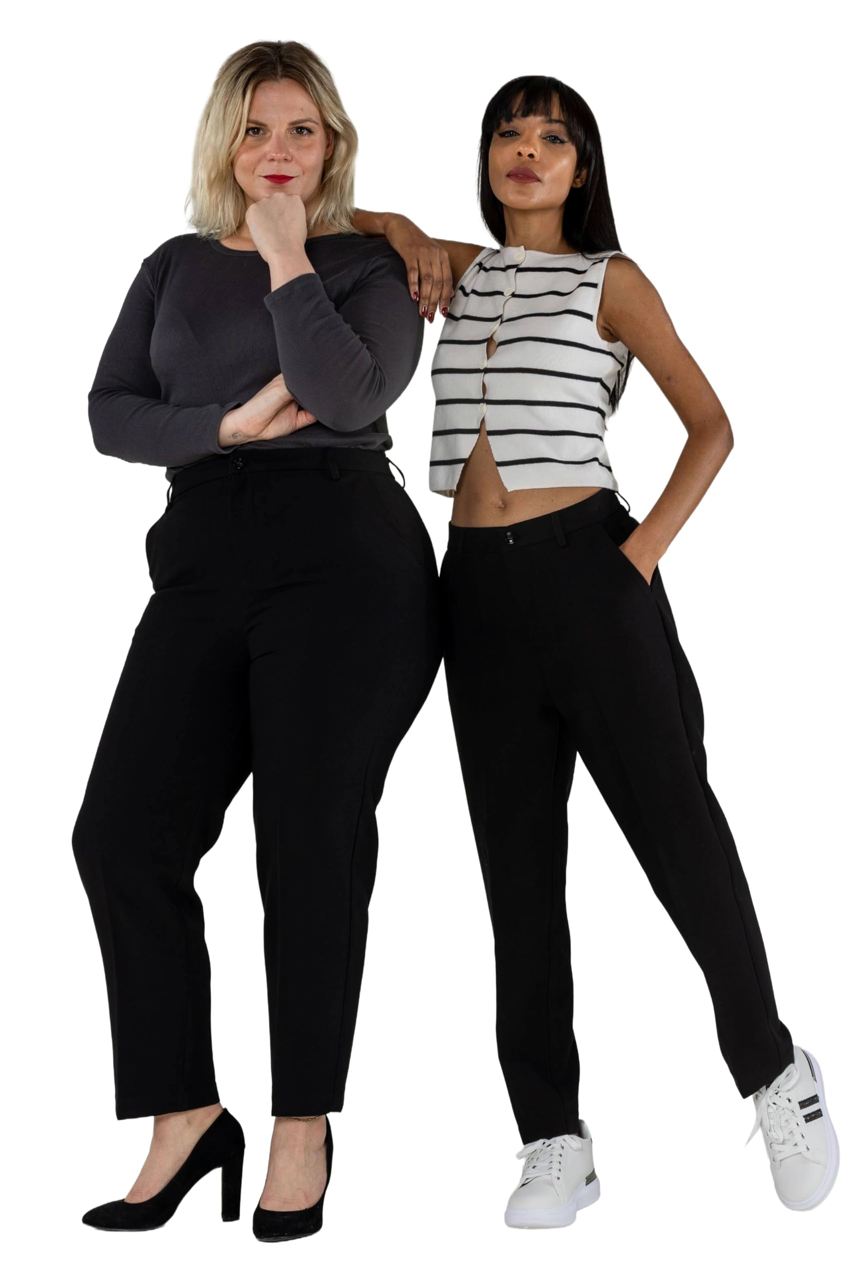Nina Carter Pantalon chino pour femme - Coupe ajustée - Élégant pantalon en tissu cigarette avec coton stretch - Pantalon d'affaires et de loisirs avec passants de ceinture