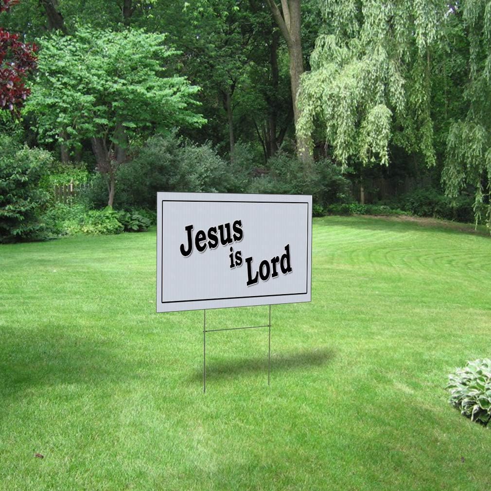 Weatherproof Yard Sign Jesus is Lord Black Lawn Garden God 18x12 Inches 2 Sides Print
