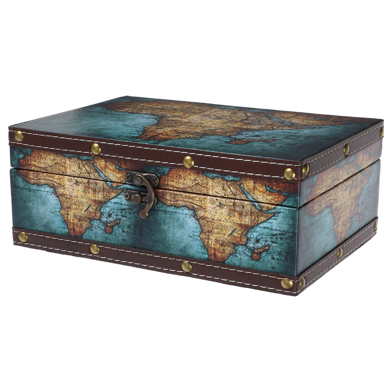 Boîte de rangement en bois bleu vintage avec couvercle hermétique TOYANDONA