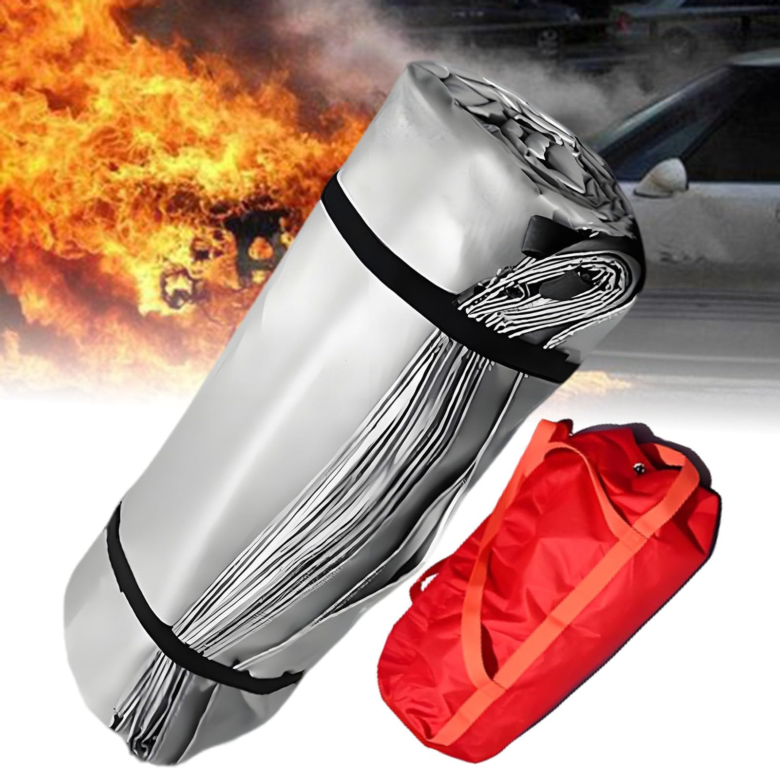 ExoticaBlend Car Fire Blanket, Large Fireproof Blanket Fire Extinguisher Blanket for Electric/Fuel Vehicle Accidents, Silicone Coated Fibergalss Cover, Heat Resistant Fire Suppression Blankets 6x6m