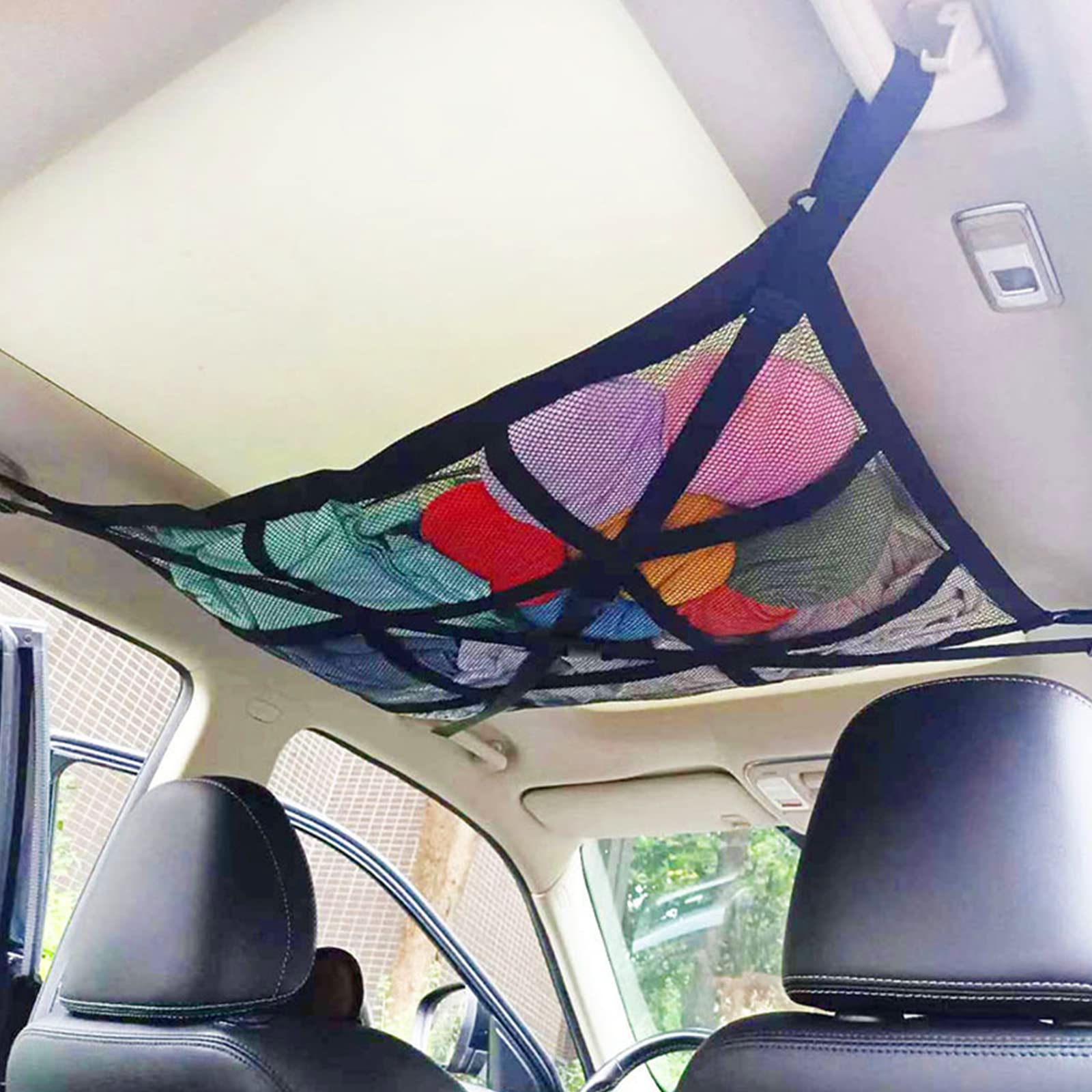 Funmo Rete da Auto Soffitto Universale Rete Bagagliaio Tasca Universale Interni Portaoggetti Rete Carico per Soffitto Auto Interni con Cerniera Rete Portabagagli da Soffitto per Jeep, Van, SUV
