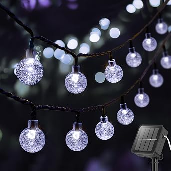 Metaku Solar Outdoor Globe String Lights for Outside 20FT 30 LED Cool White | Solar Powered crystal light with 8 Mode, auto on/off, memory, IP65 waterproof design for patio, garden, camping, party decor