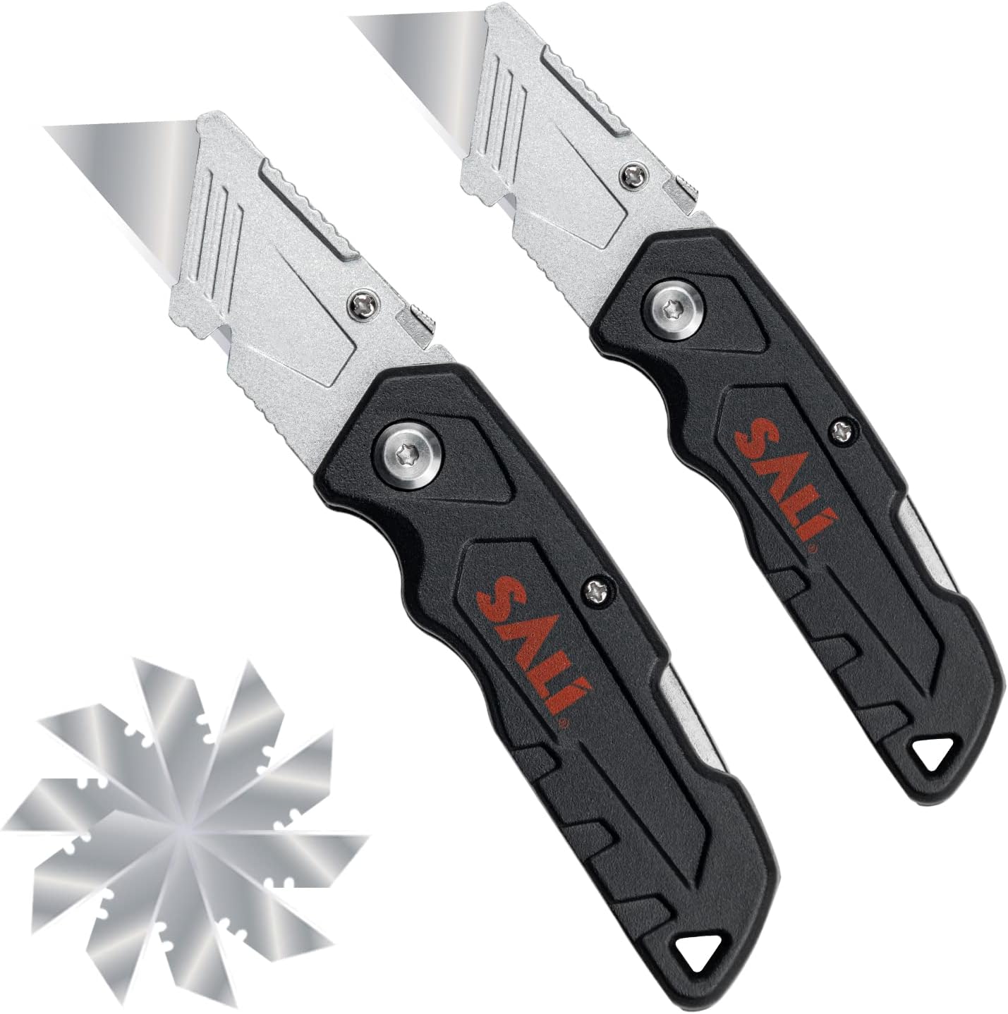 SALI 2pcs Utility Knife Box Cutter with Rope Cutter Quick Change Blade Mechanism & Aluminum