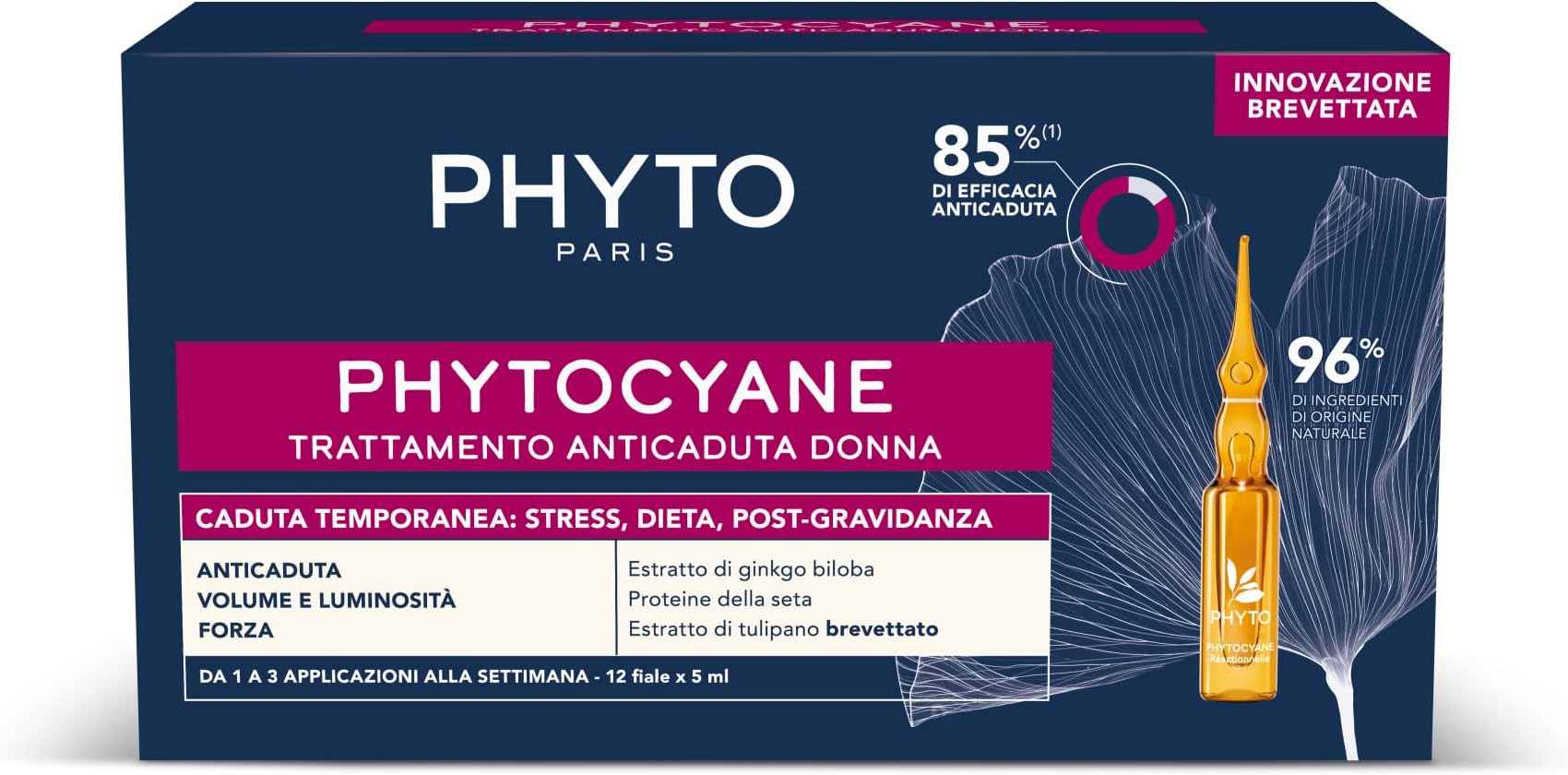 Phyto Phytocyane Anti-Hair Loss Treatment in Ampoules, Optimal for Temporary Female Hair Loss, 12 Vials of 5 ml