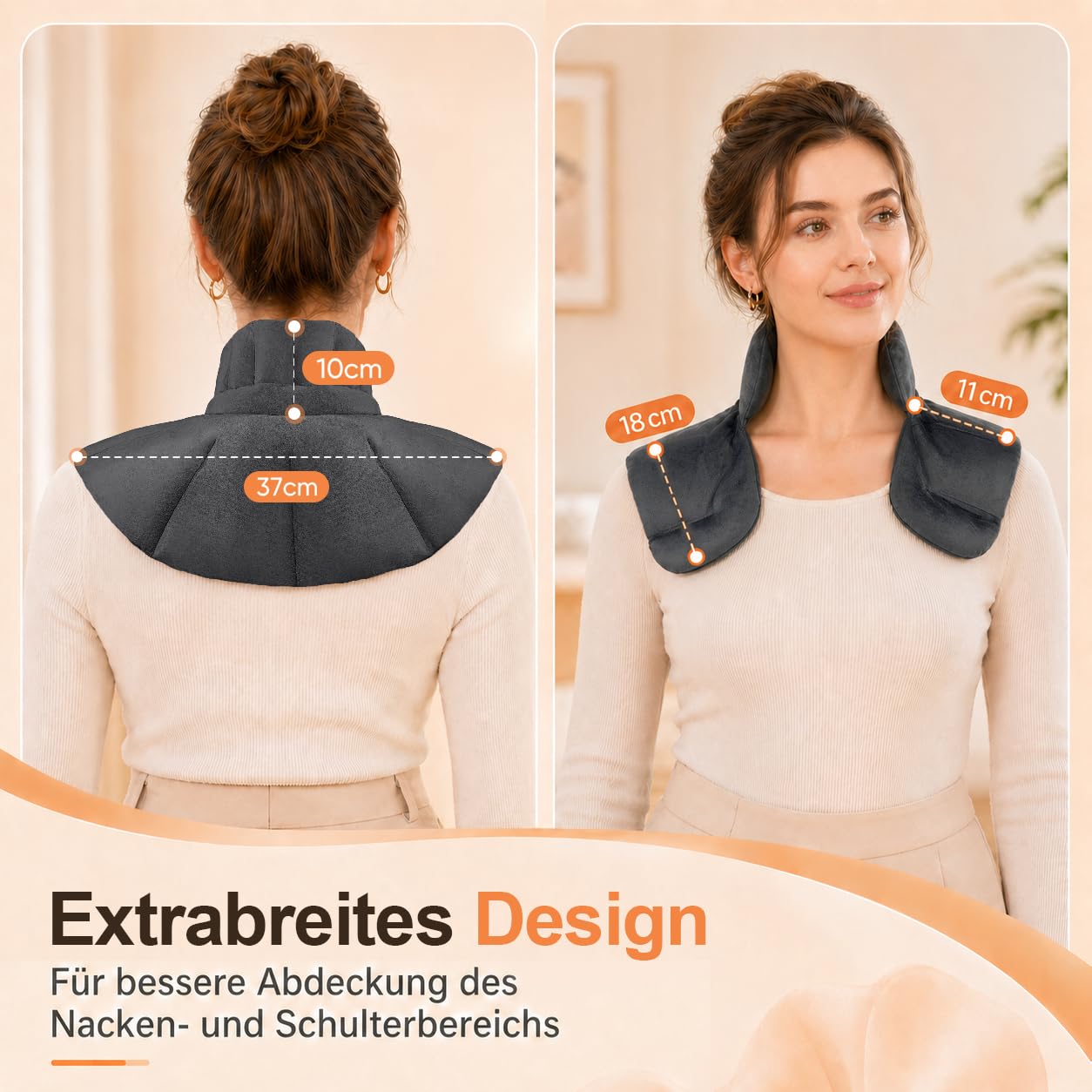 Körnerkissen Nacken, Nacken Wärmekissen mit 100% natürlicher Füllung, Kirschkernkissen Mikrowelle für Wärme-/Kältetherapie, Geschenk für Familie & Freunde (Grau)