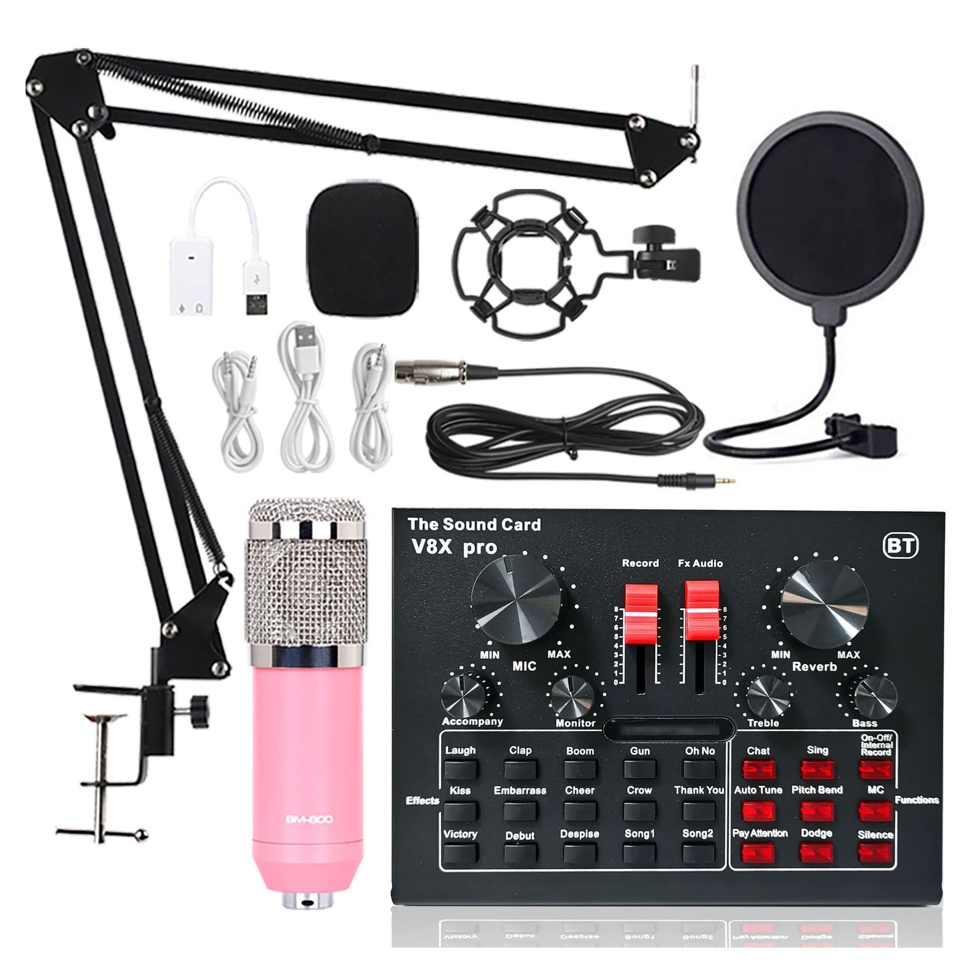 Attrezzatura per DJ per Feste Bundle Microfono condensatore, Kit Microfono con Scheda Audio in Diretta, Braccio a Forbice Sospensione Microfono Regolabile, interfaccia Audio DJ Mixer(1)