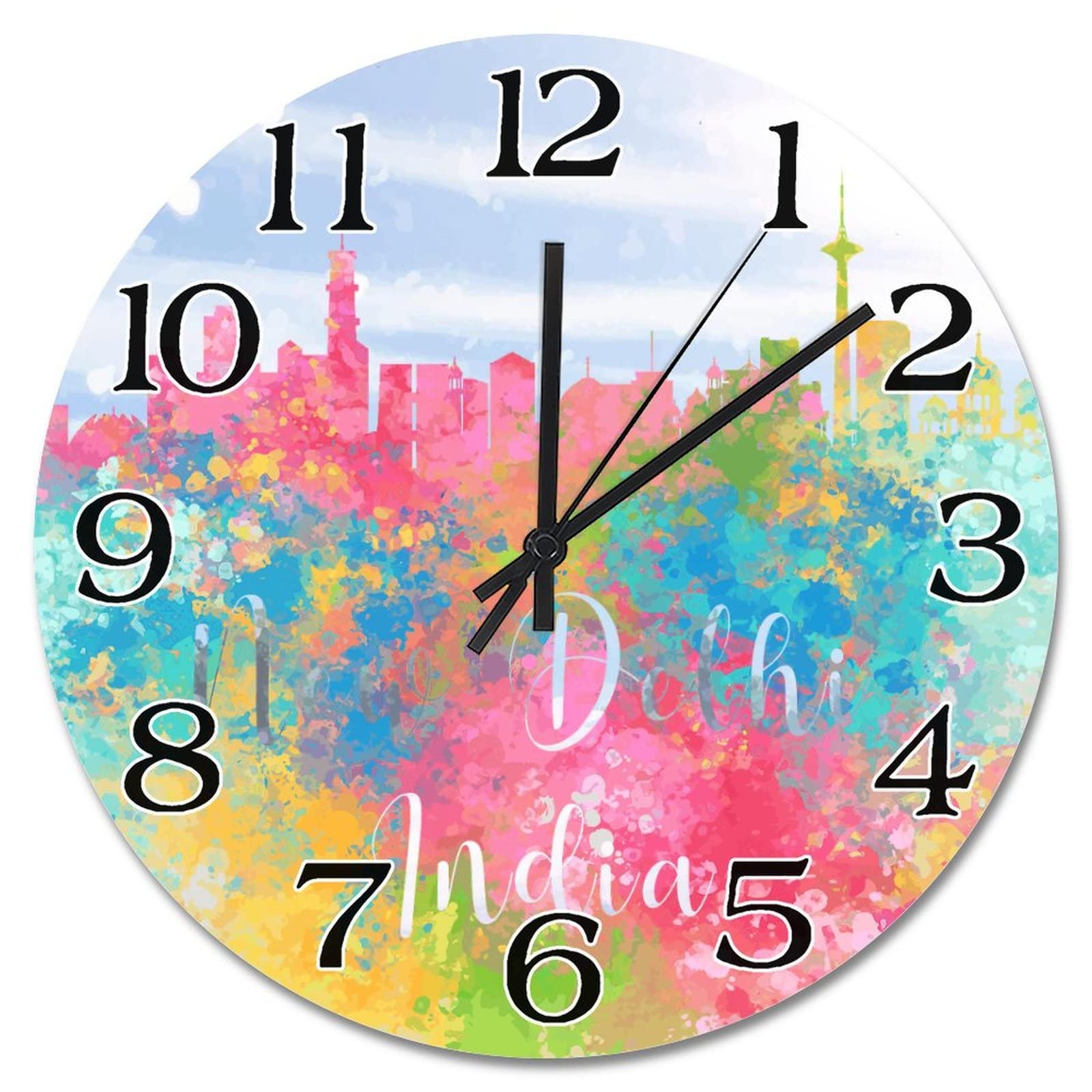 Horloge murale ronde 38 cm silencieuse à piles au motif New Delhi