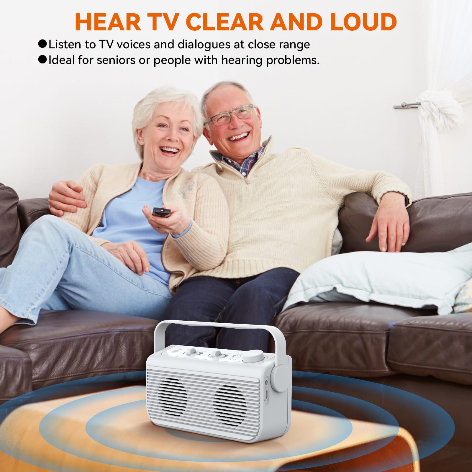 ANSTEN Amplificatore vocale per TV, portata di 30 m, altoparlante TV portatile con interruttore SOS, altoparlante TV per anziani e problemi di udito, nessun ritardo audio, Plug and Play