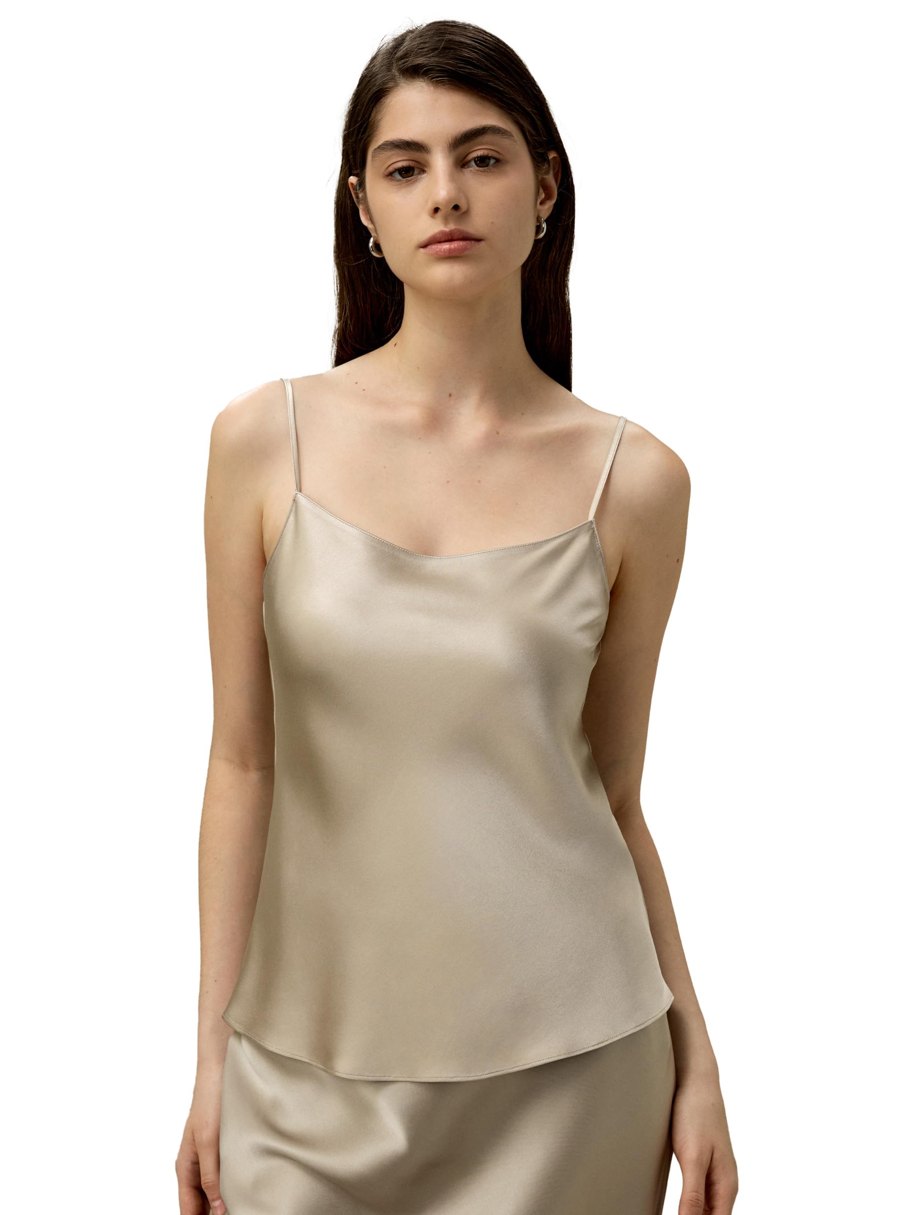 LilySilk Double-Faced Silk Charmeuse Camisole with Adjustable Straps for Women 100 Silk Tank Top Ladies
