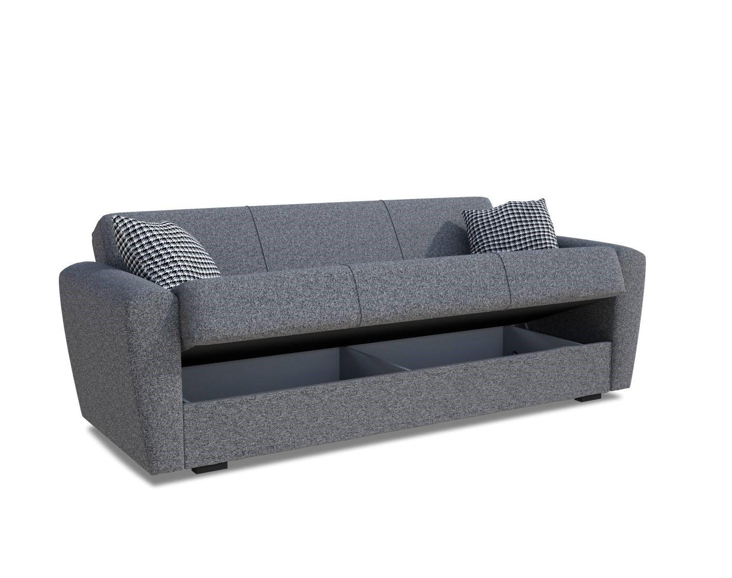 Dmora Divano Letto 3 posti Escobar, Divano Letto Contenitore lineare, Sofà da Soggiorno Apertura Click-clack, 223x84xh80 cm, Grigio