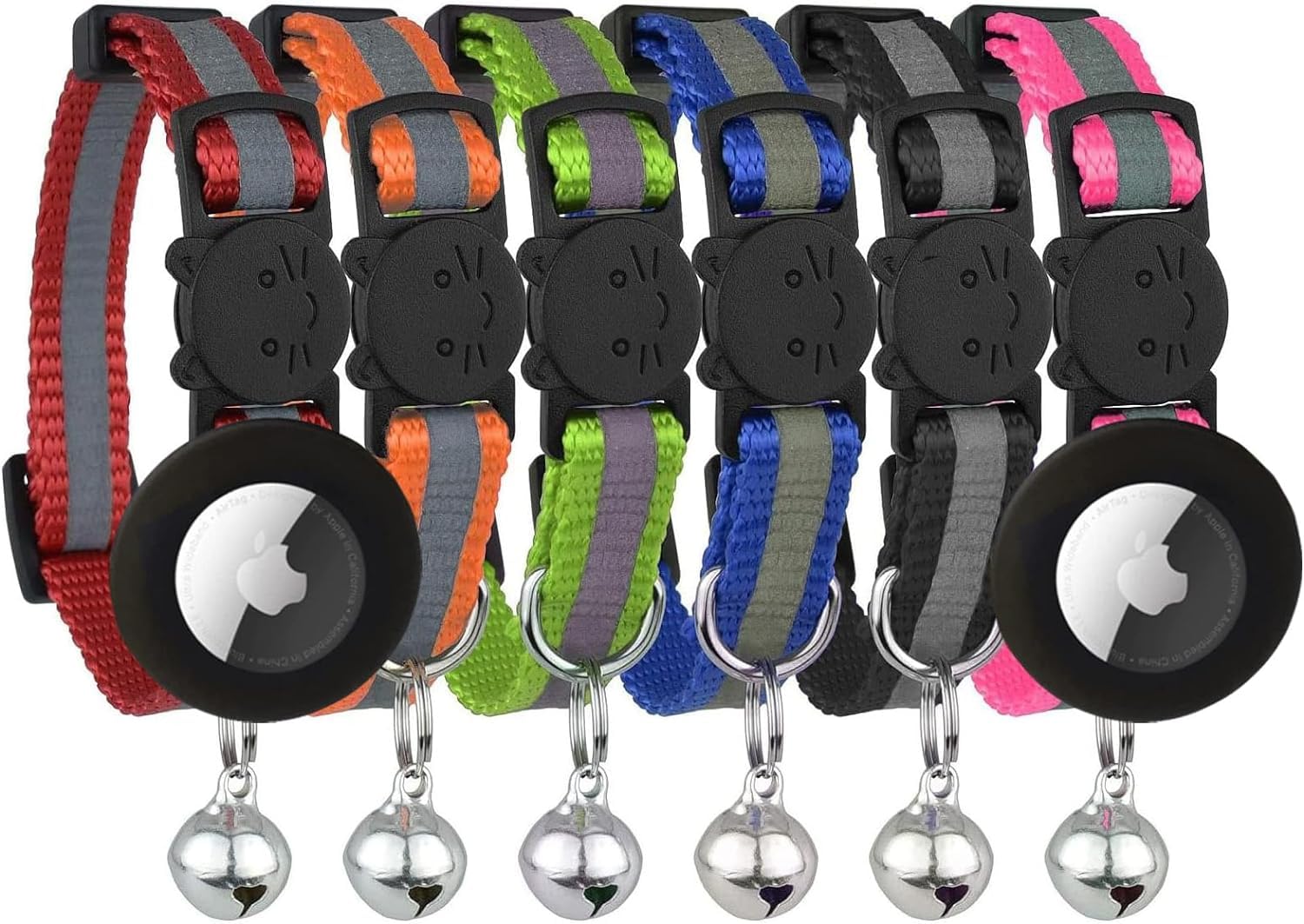 Reflektierendes Katzenhalsband mit Glöckchen, 6 Stück, solide und sichere Halsbänder für Katzen, Nylon, gemischte Farben, Haustierhalsband, Abreißanhänger, Schwarz