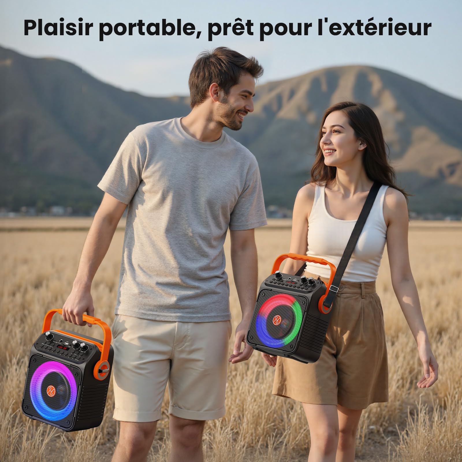 HWWR Enceinte Karaoke 2 Micro sans Fil, 60W Karaoke Professionnel pour Adultes et Enfants, Bluetooth 5.3 avec Préampli Enceinte Micro, Haut-Parleur de Fête Portable - Cadeau