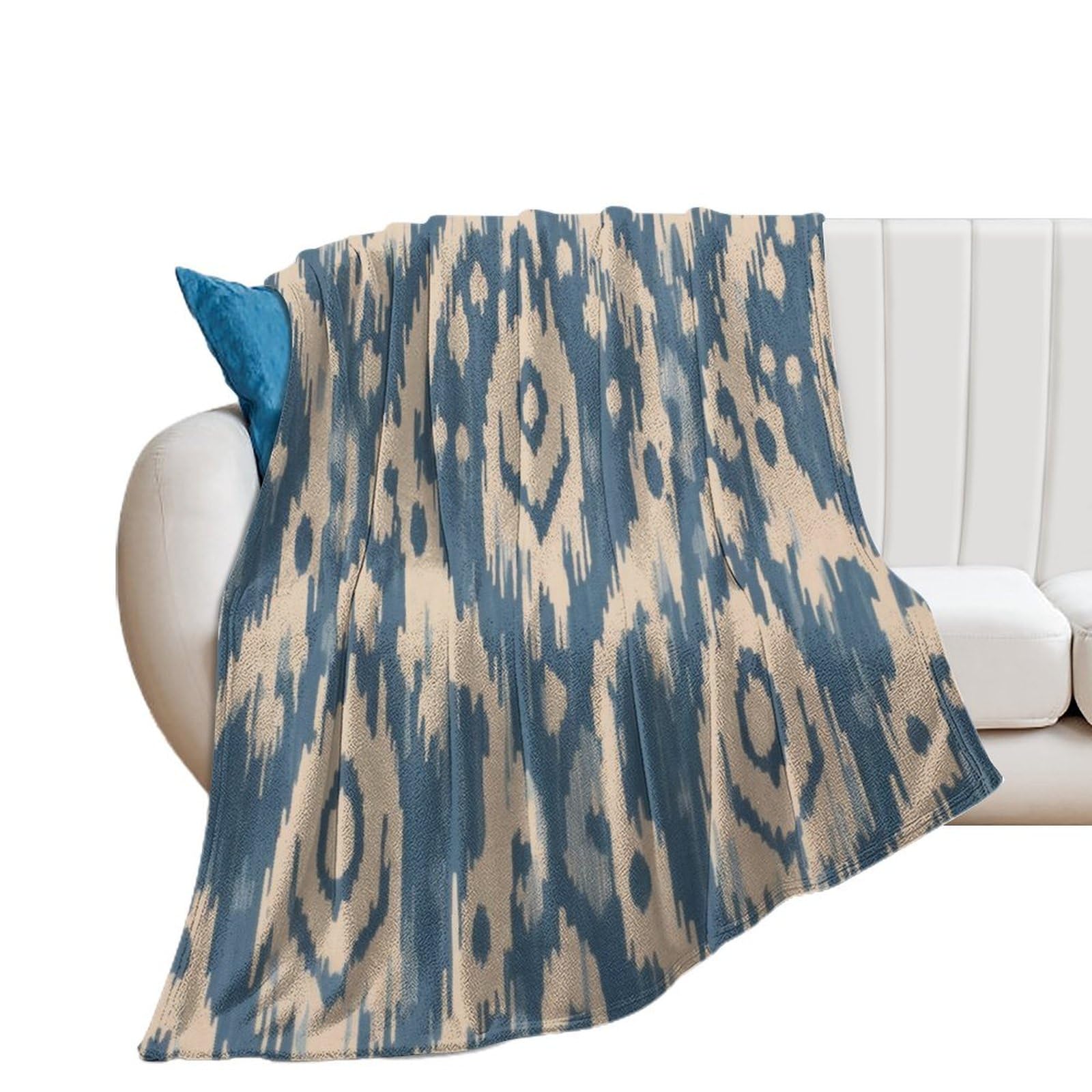 DreamAutumn Flannel Fleece Plush Throw Blanket Ikat Blue Throws Super Soft Fuzzy Cozy Blanket for Couch Sofa Bed Chair Car, Microfiber Lightweight Warm Air Conditioning Blanket 30x40in — image 1