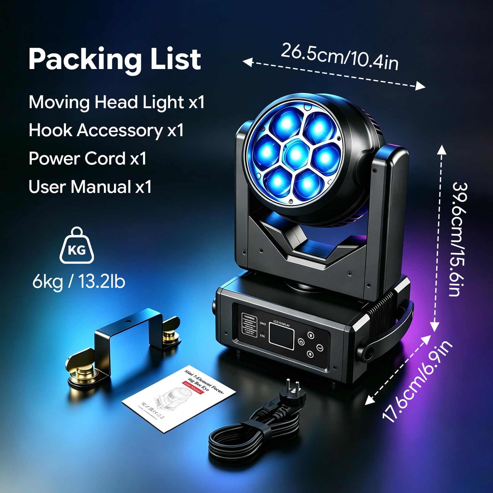 4 PCS 7X40W Testa Mobile LED RGBW,7 LEDs Luce da Palco con DMX512,Modalità Master/Slave,Effetti Wash,Fascio,Vortice,Caleidoscopio,Messa a Fuoco Elettronica,per Bar, Concerti,Festival,Discoteche
