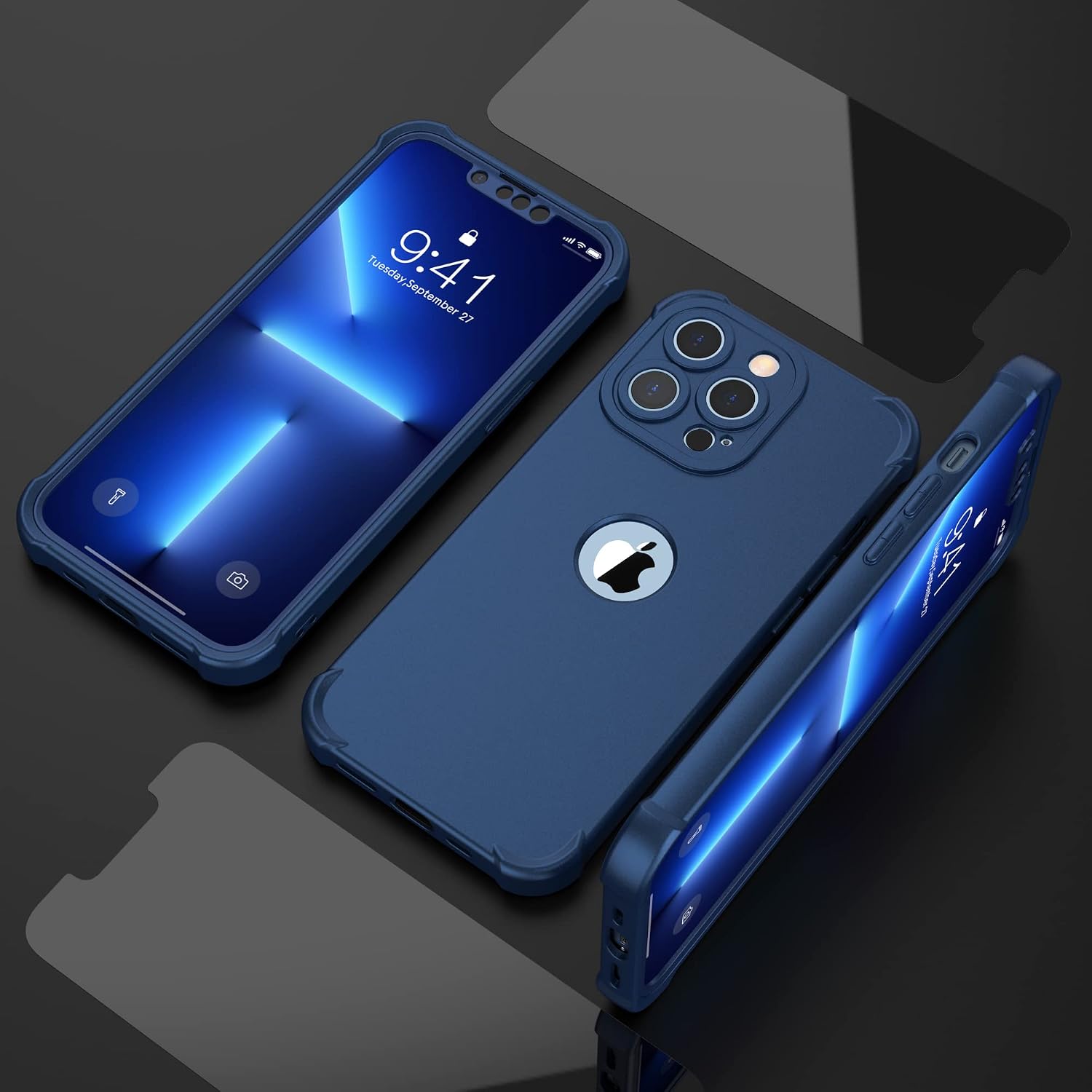 ORETech for iPhone 13 Pro Case,with [2 Glass Screen Protector ] [Camera Protection] [SGS Certified Military Grade ] 360 Shockproof Full Body Phone Case for iPhone 13 Pro Cover Slim Thin Case 6.1" Blue