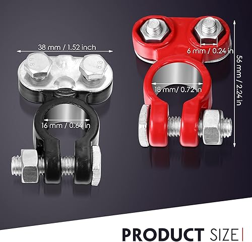 Vista 2 de Tallew Juego de conectores de terminales de batería de 4 piezas, terminales de cable de batería de automóvil chapados en zinc con arandelas Negro