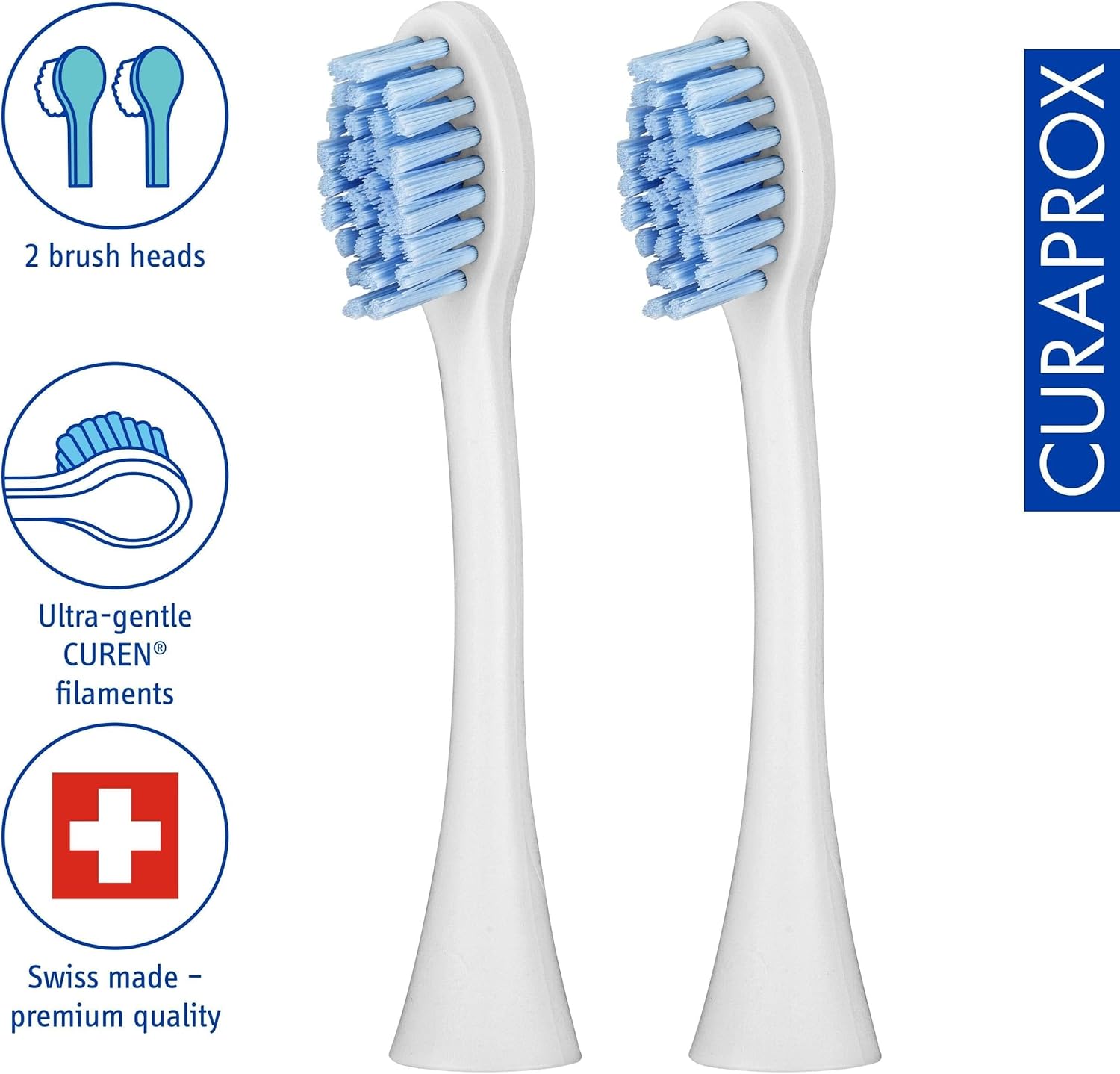Curaprox Hydrosonic Brush Heads CHS 200 Sensitive Duo – for Gentle Gum Care & Effective Cleaning | Sonic Toothbrush Replacement Heads, 2-Pack | Swiss Made