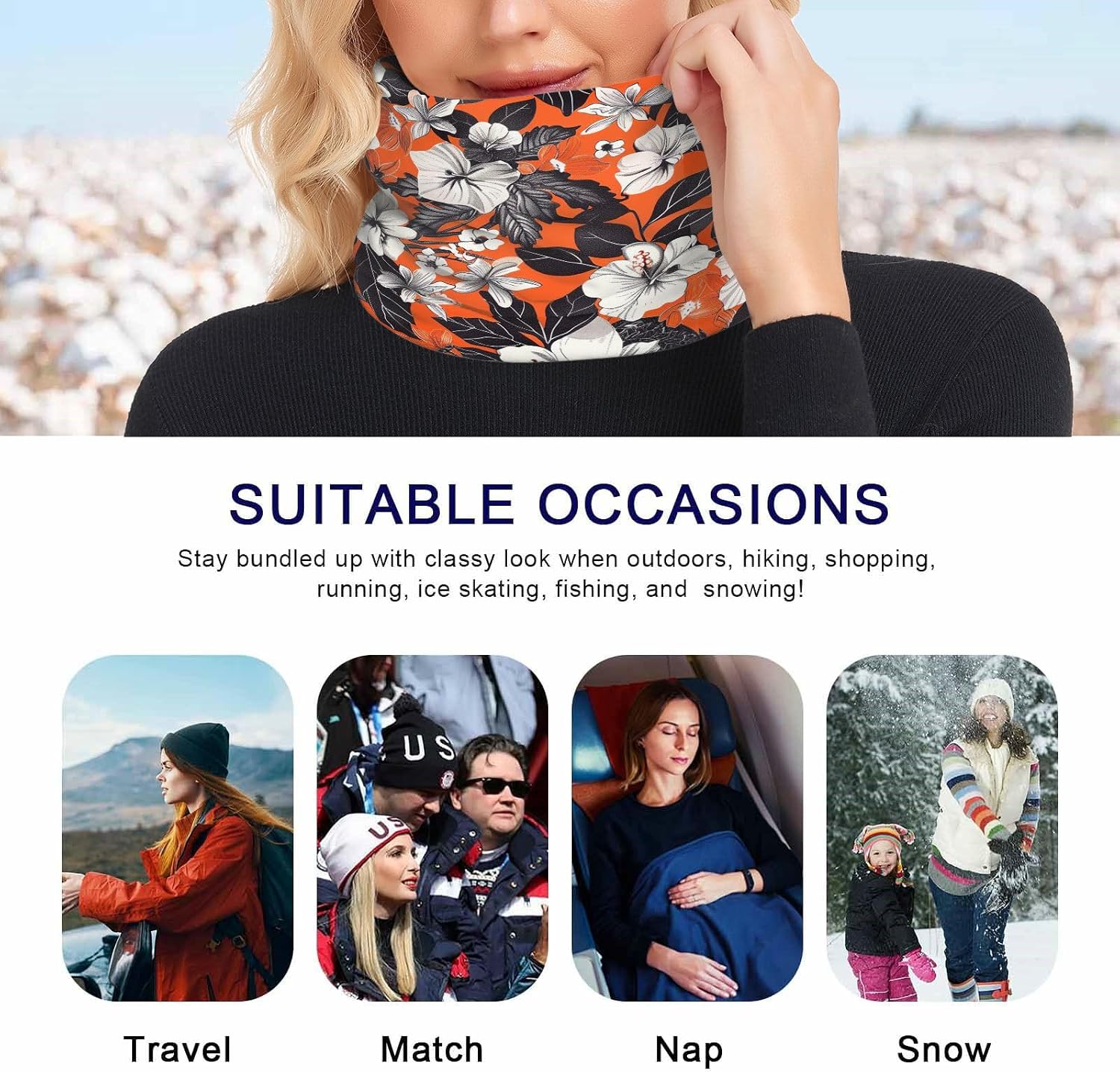 Reddish Black Vintage Flowers Winter Neck Gaiters for Cold Weather Neck Gaiter Thermal Thick Warm Fleece Lined for Men & Women